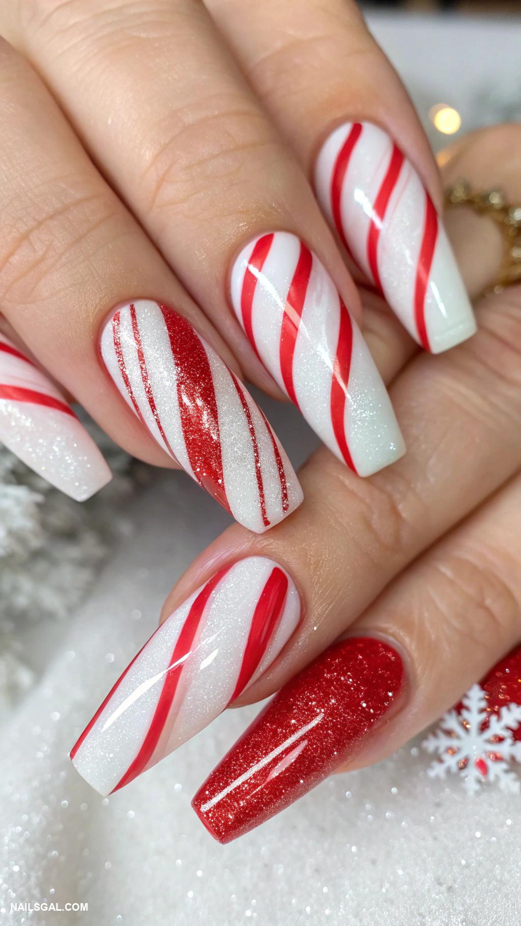 winter nails acrylic Candy cane stripes in red and white