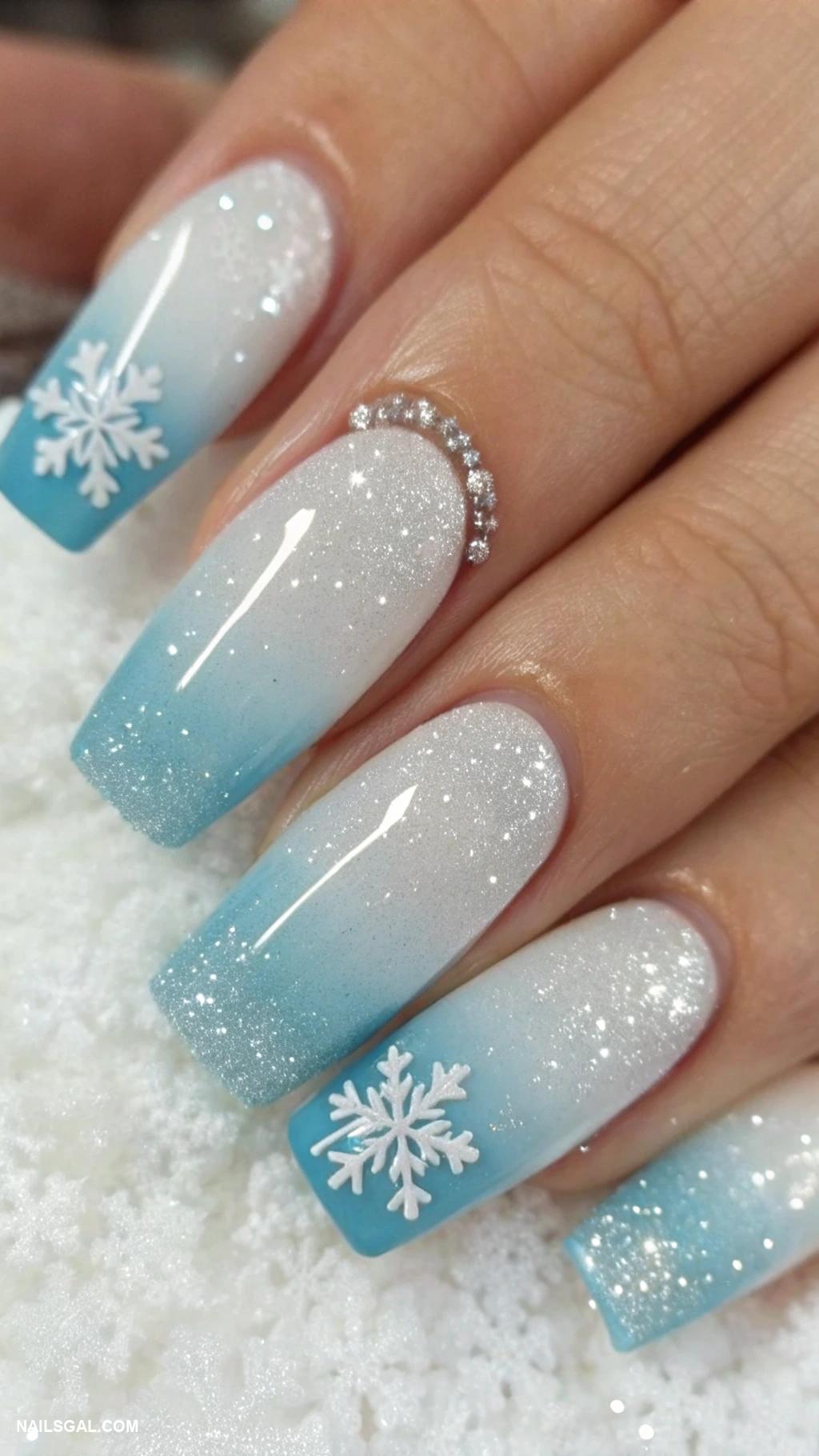 winter nails acrylic Frosty ombre with silver tips
