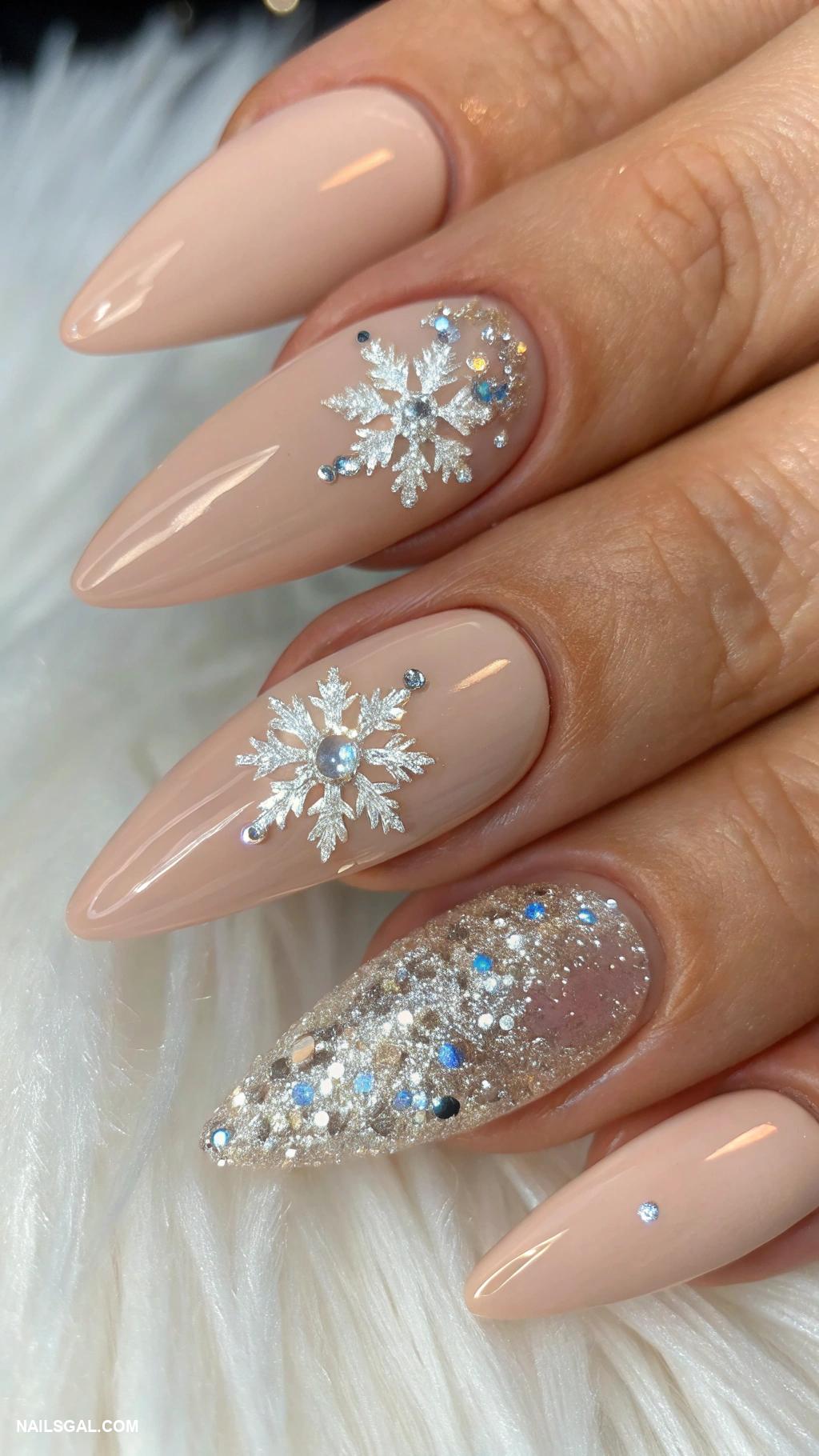 winter nails acrylic Sparkling icicles on nude base