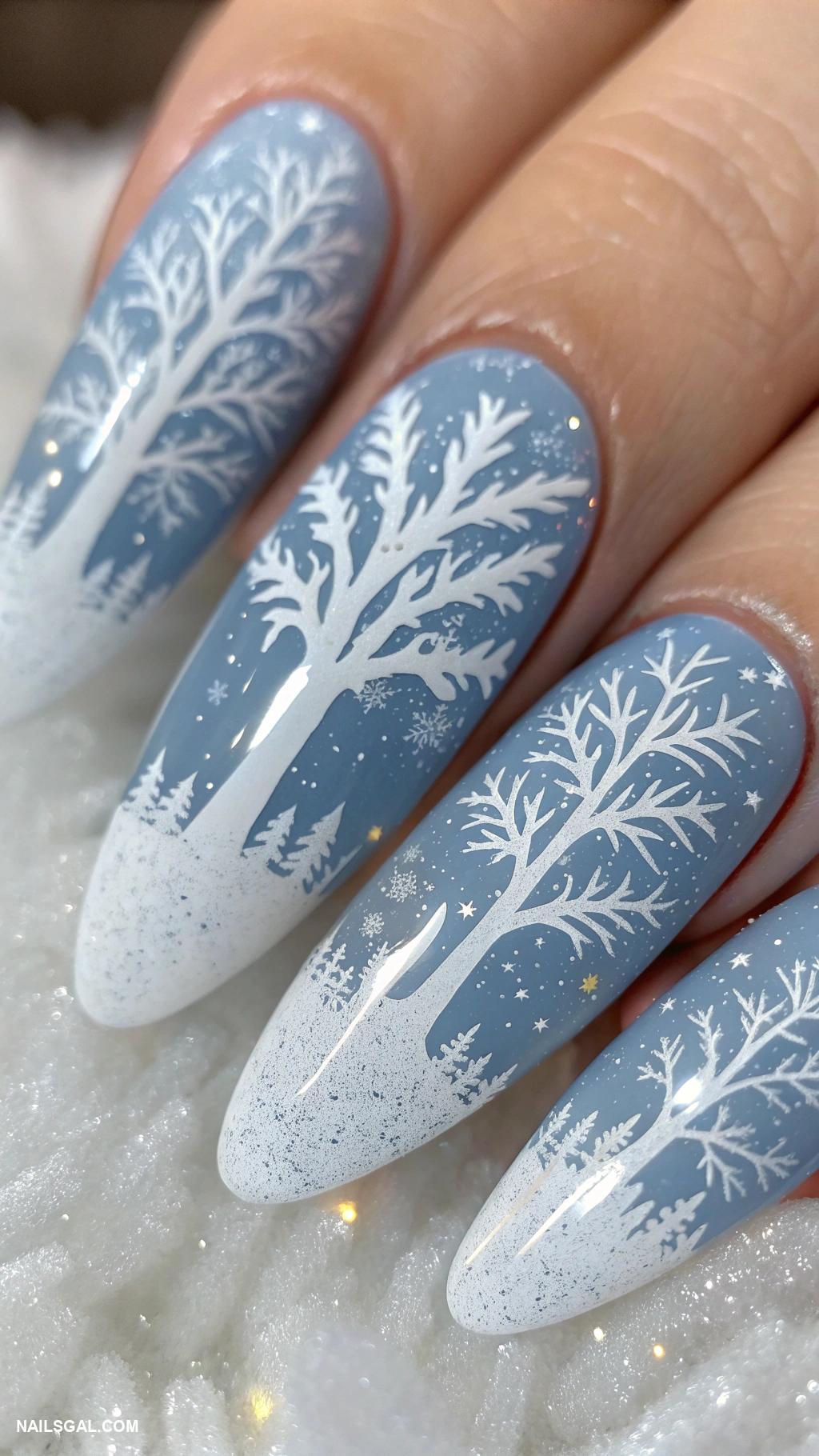 winter nails acrylic Winter wonderland with white trees