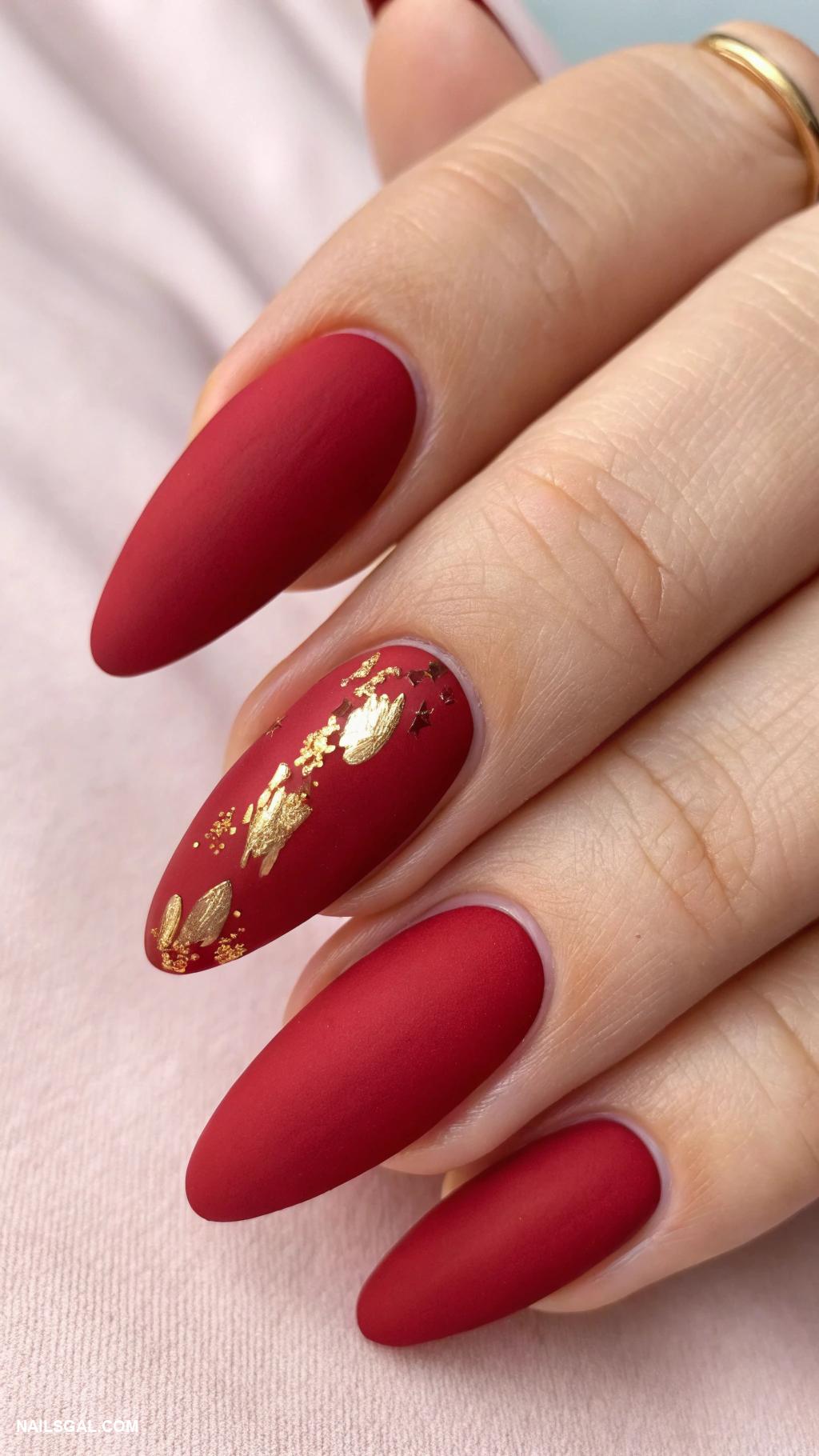 February nails Classic red with matte finish