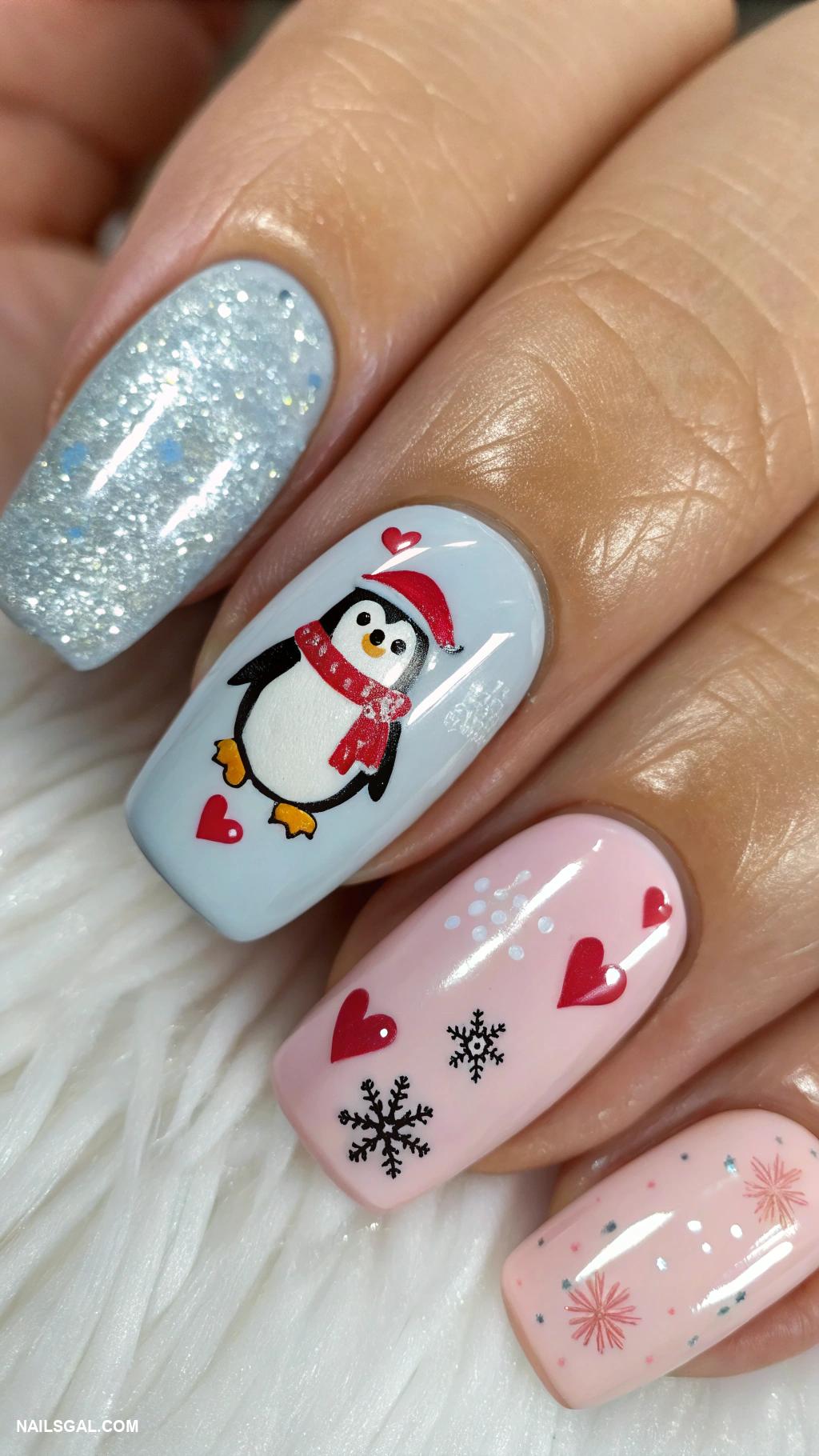 February nails Cute penguins for winter vibes
