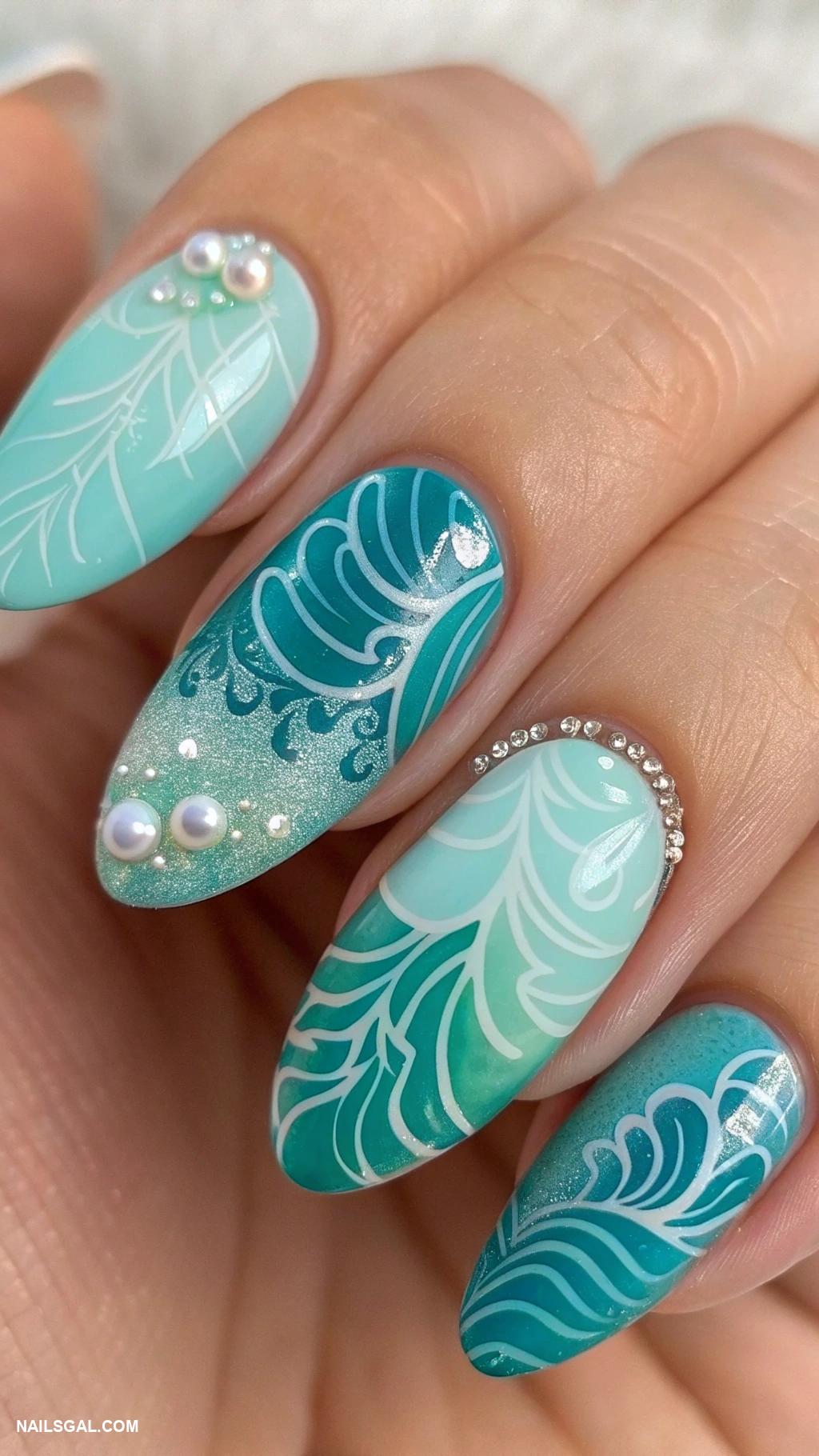 aqua nails Abstract water ripples in aqua hues