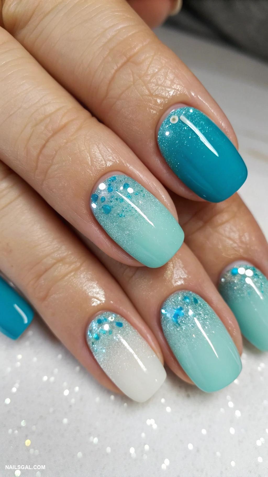 aqua nails Gradient ombre from teal to light blue