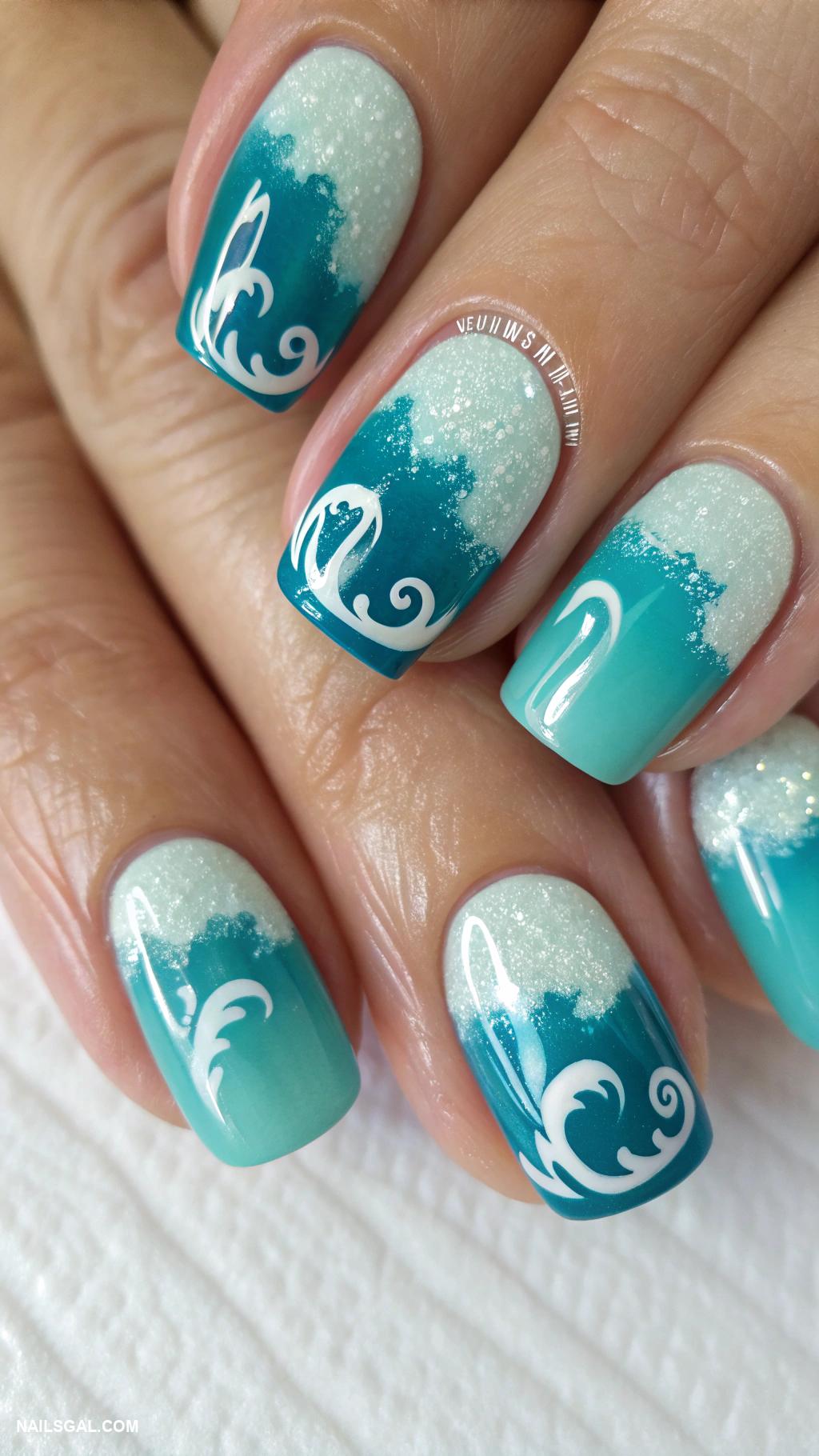 aqua nails Ocean wave gradient with shimmering top coat