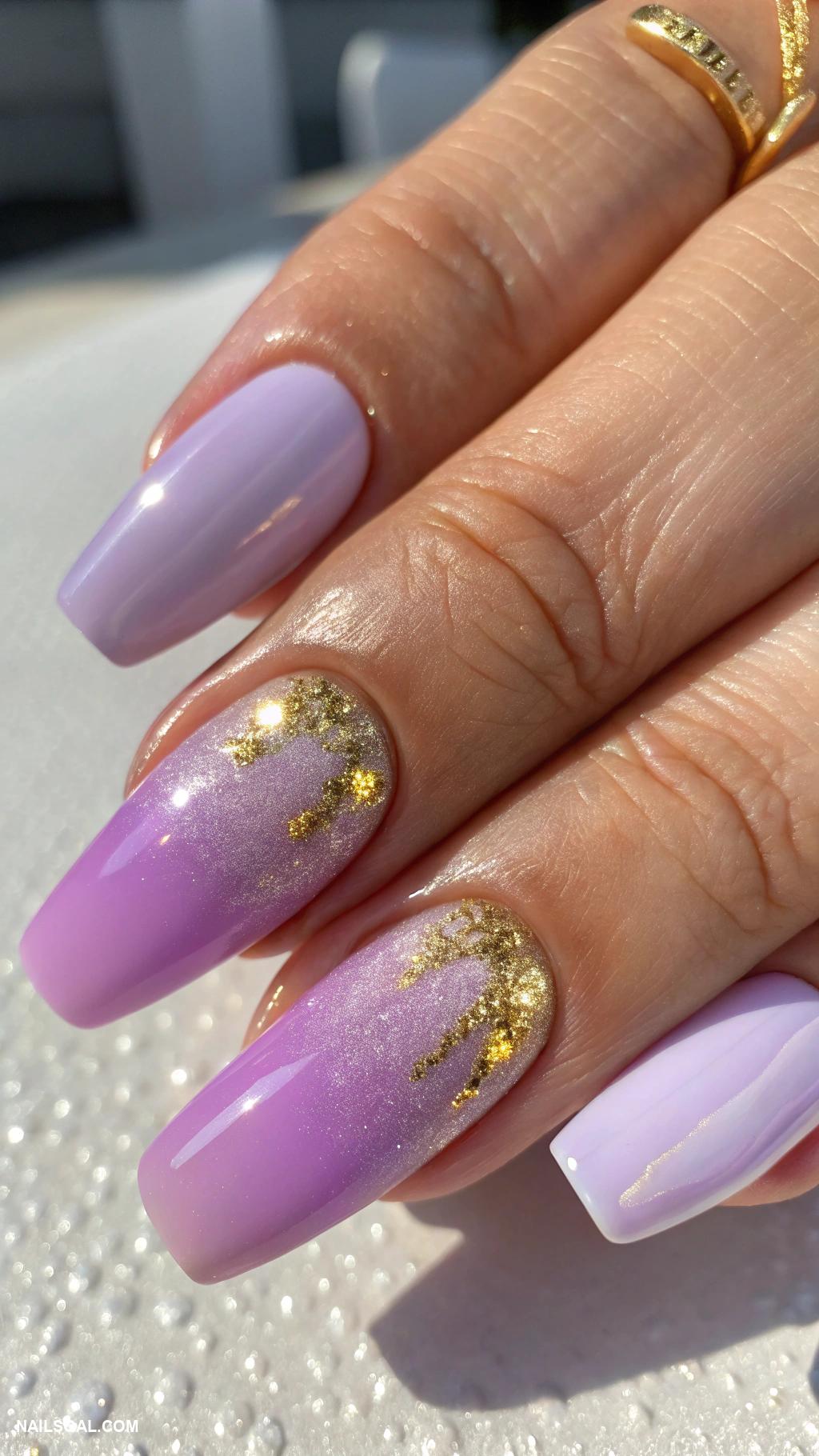 aura nails with gold Aura gradient in lavender and gold