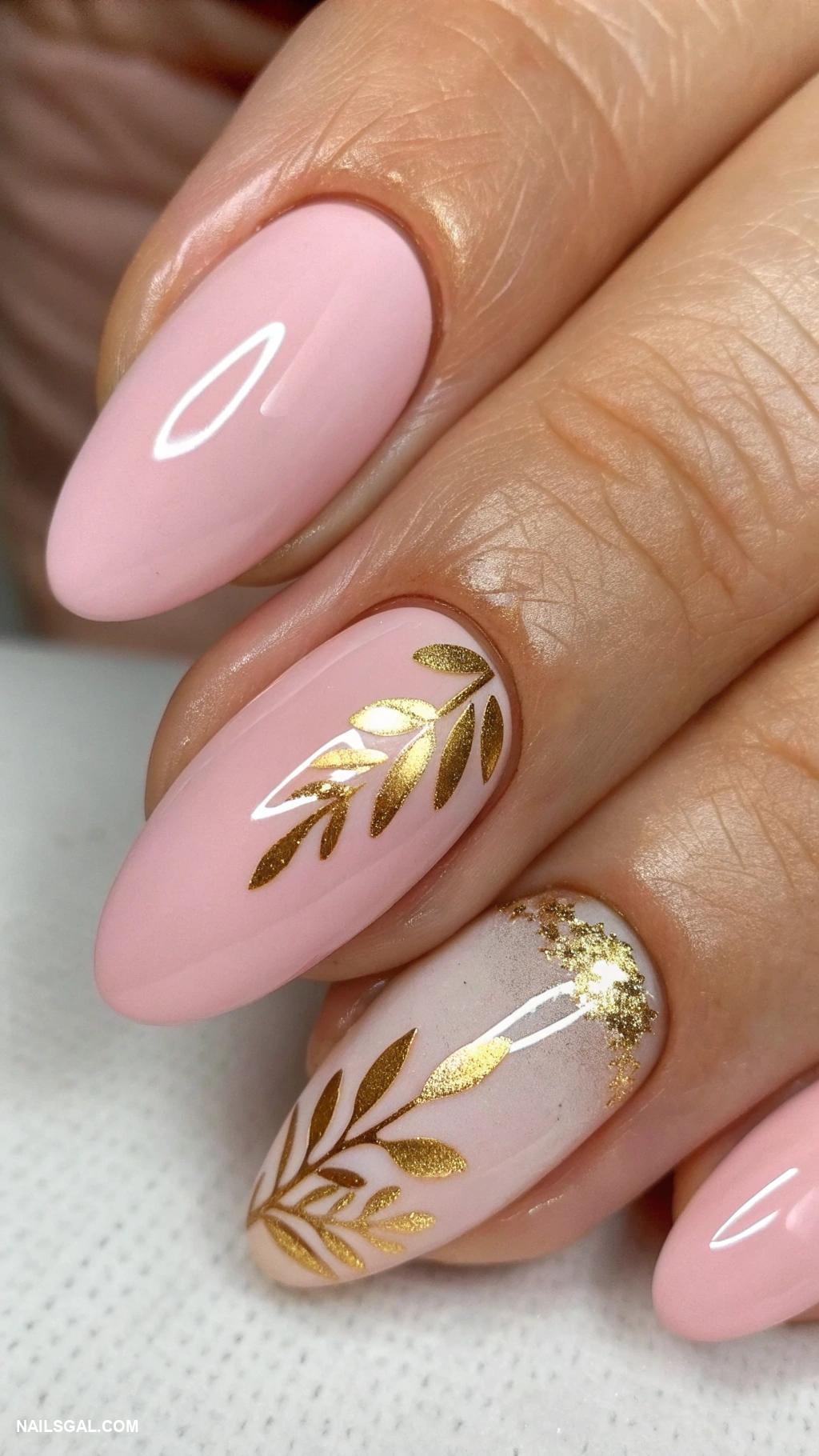 aura nails with gold Soft pink with golden tips