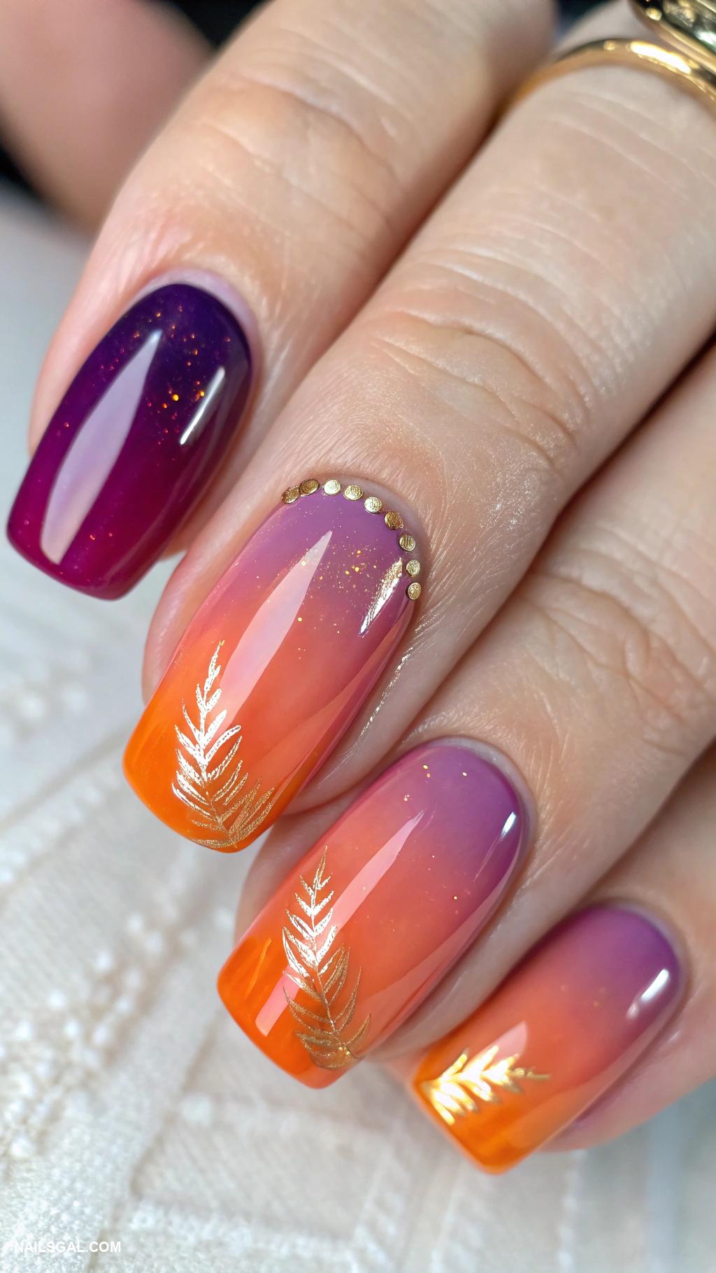 aura nails with gold Sunset ombre with golden highlights