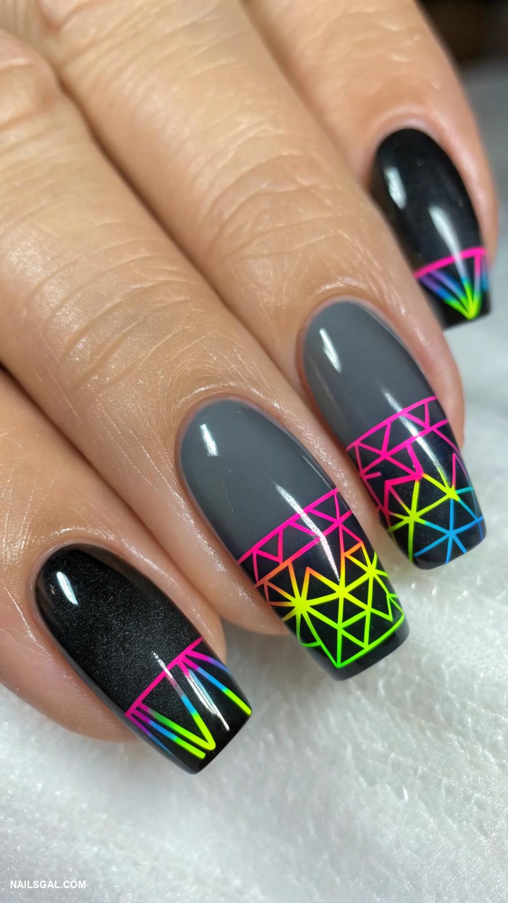 black ombre nails Black ombre with neon colored accents