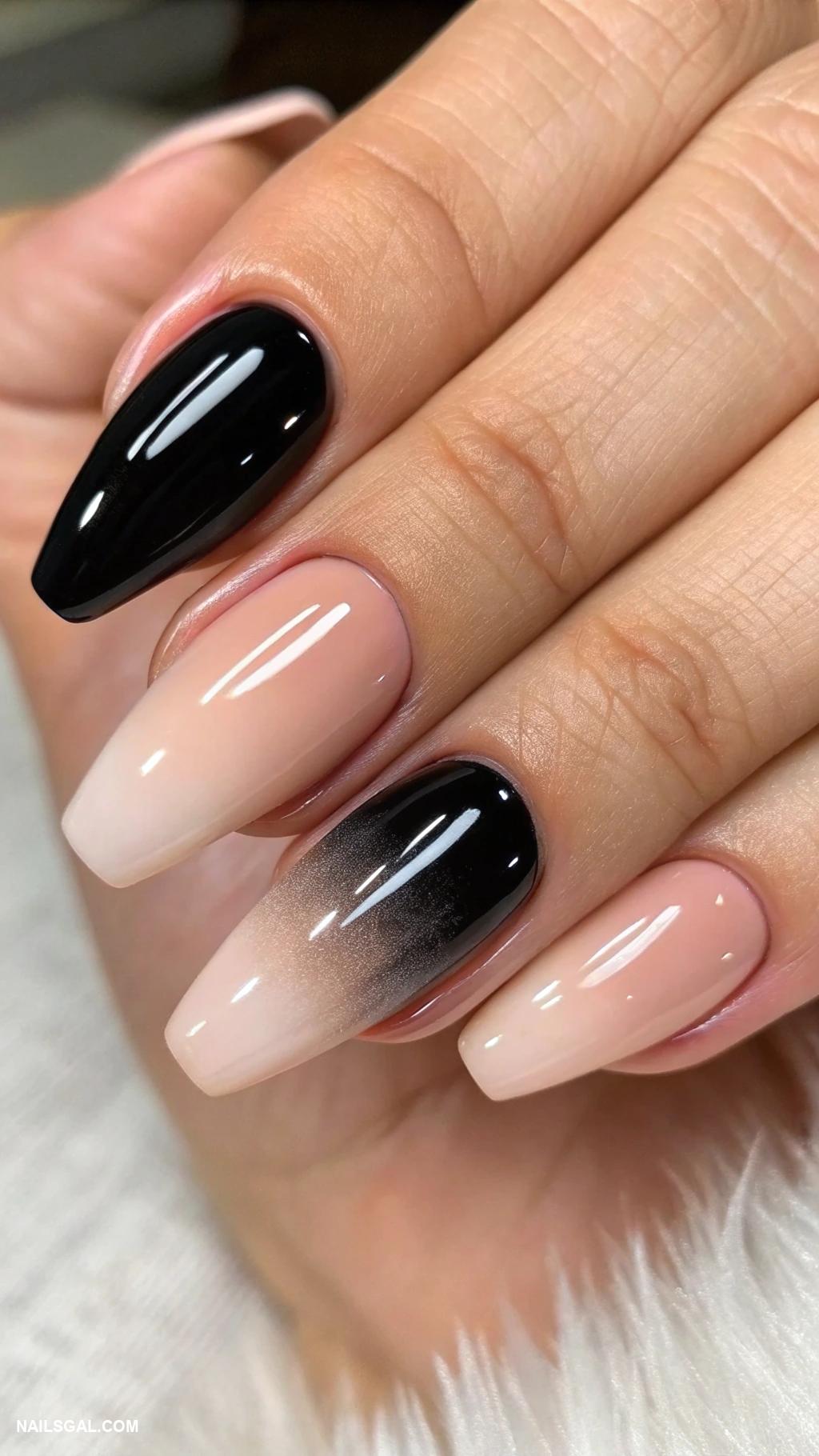 black ombre nails Classic black fading to nude base