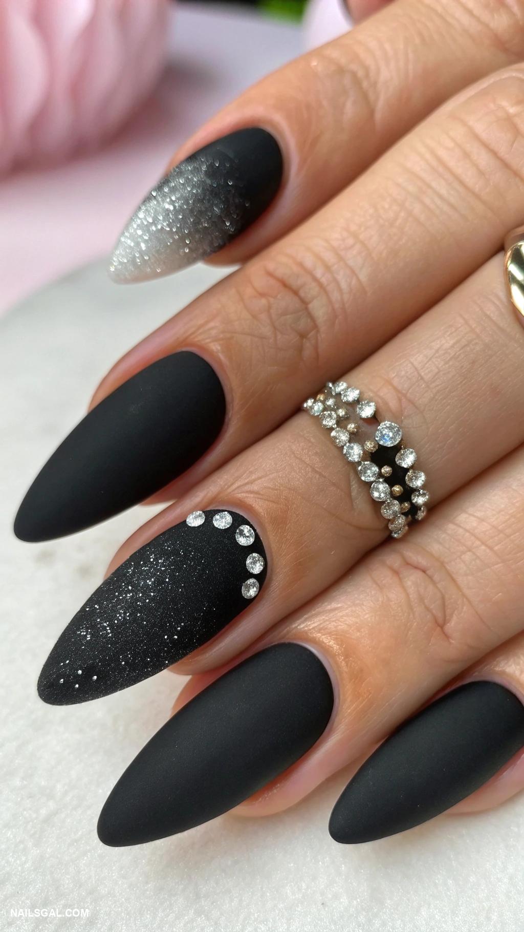 black ombre nails Matte black to glossy black transition