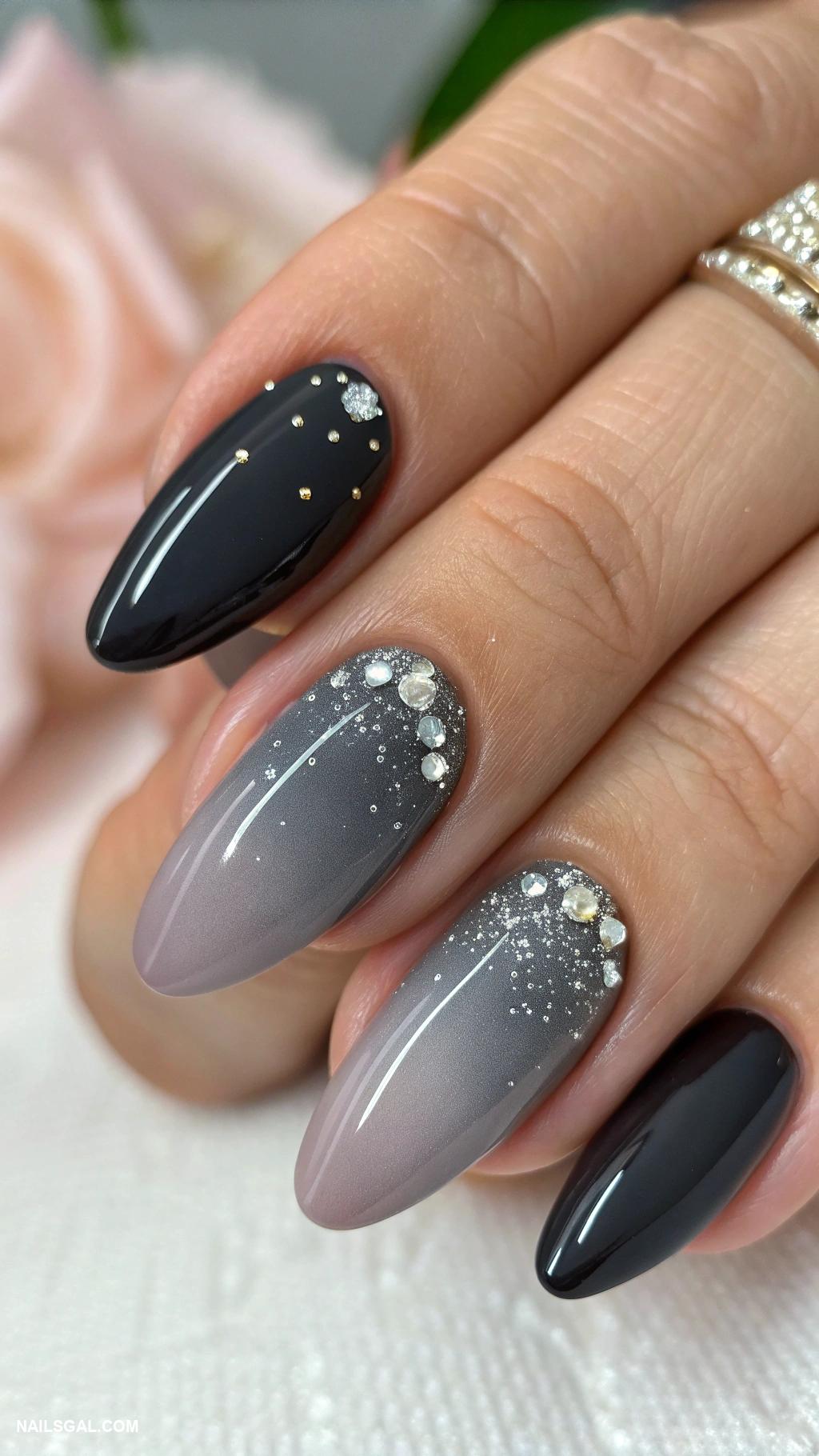 black ombre nails Soft black to dark grey ombre effect