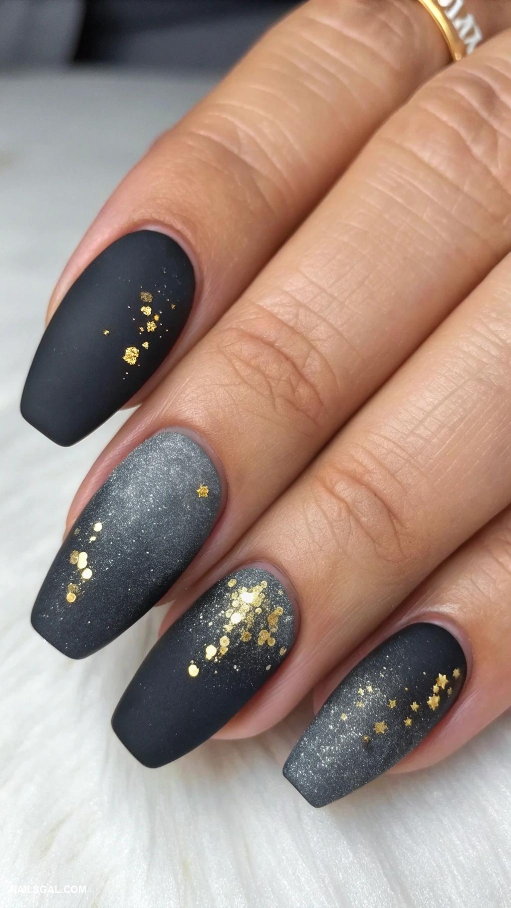 black ombre nails Textured ombre with matte and shiny finishes