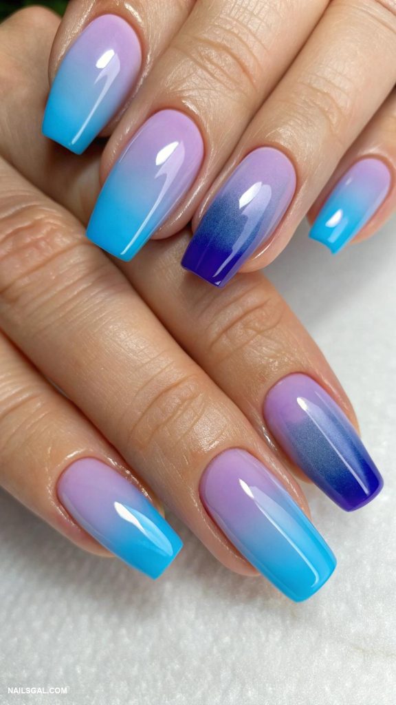 blue and purple nails French tips with blue and purple combo
