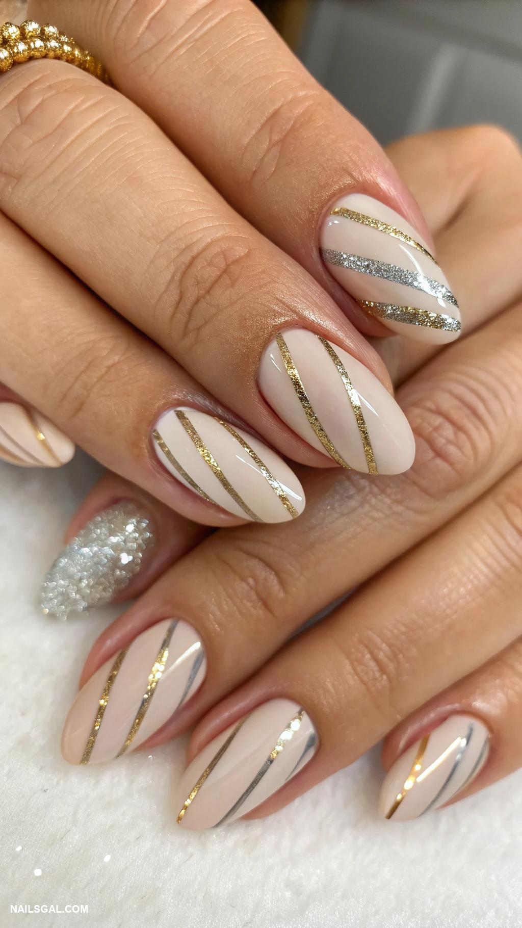 champagne nails Champagne with minimalist stripes