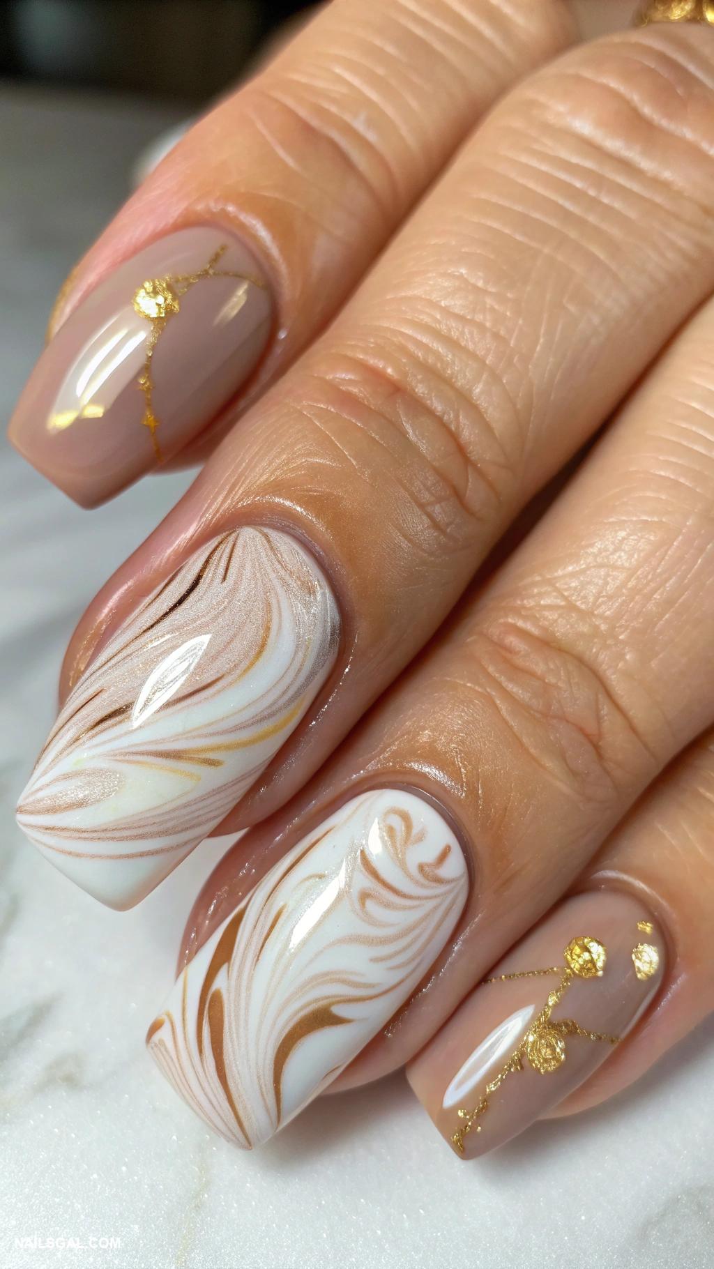 champagne nails Marbled champagne and cream swirl