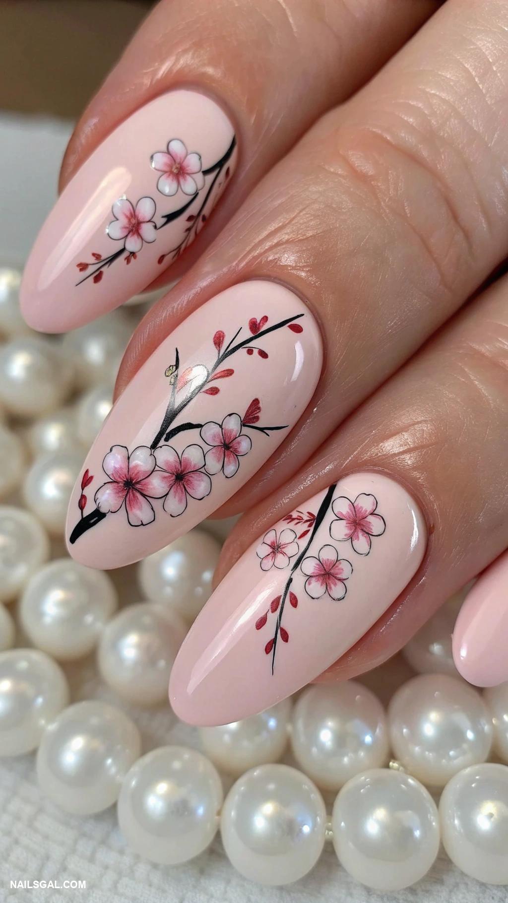cherry blossom nails Cherry blossom branch accent nails