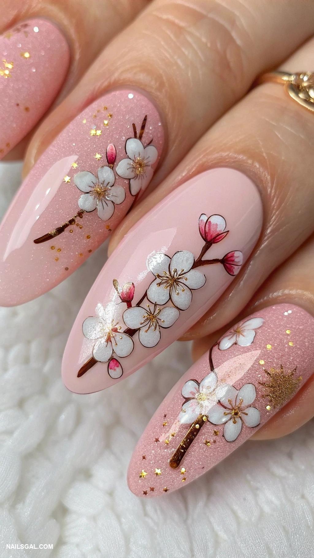 cherry blossom nails Glittery cherry blossom petals