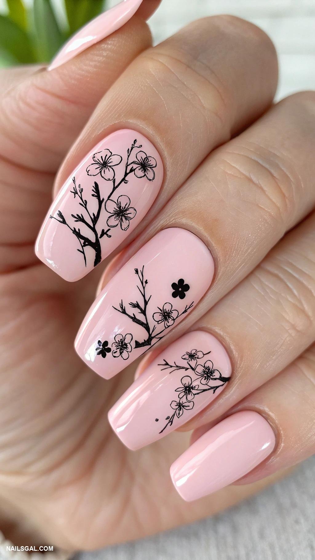 cherry blossom nails Minimalistic cherry blossom silhouettes