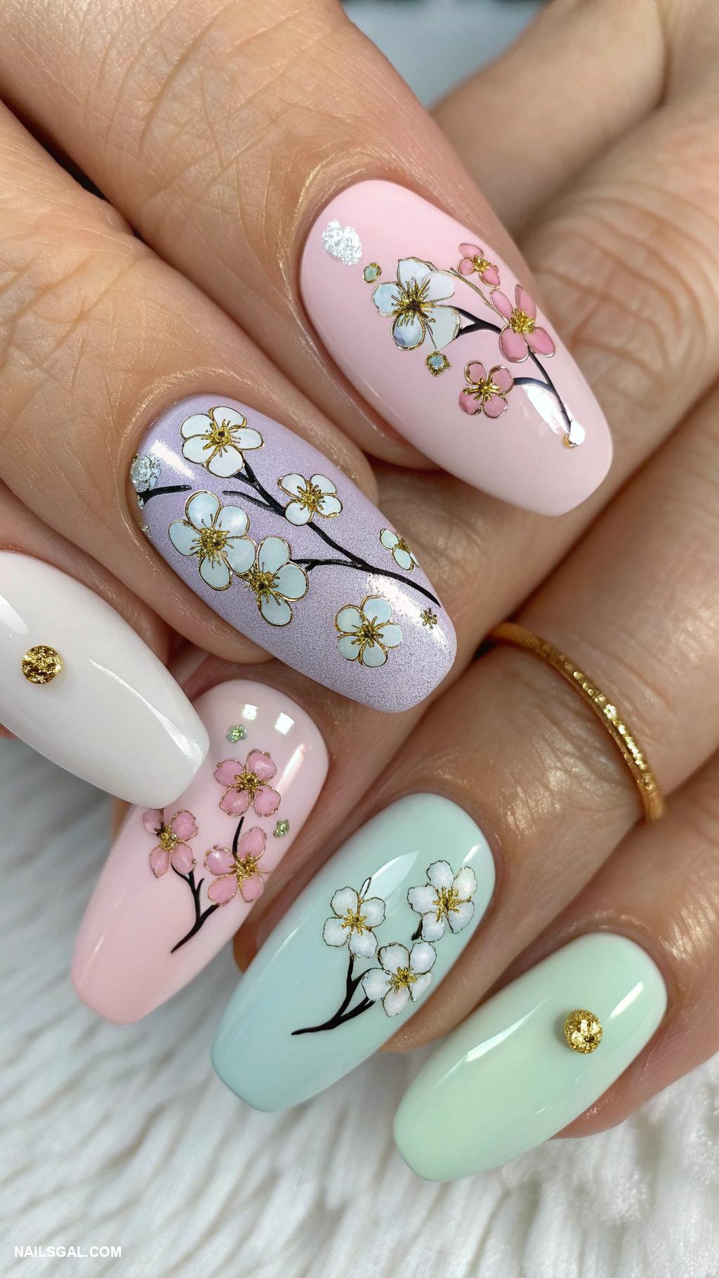 cherry blossom nails Pastel shades with blossom art