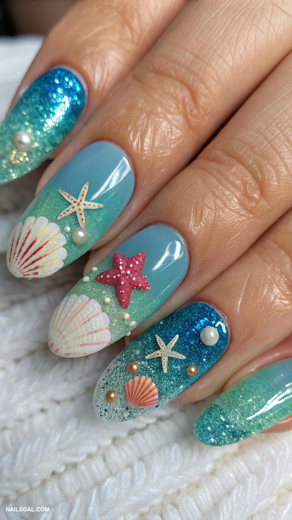 disney nails Ariel inspired sea themed nails