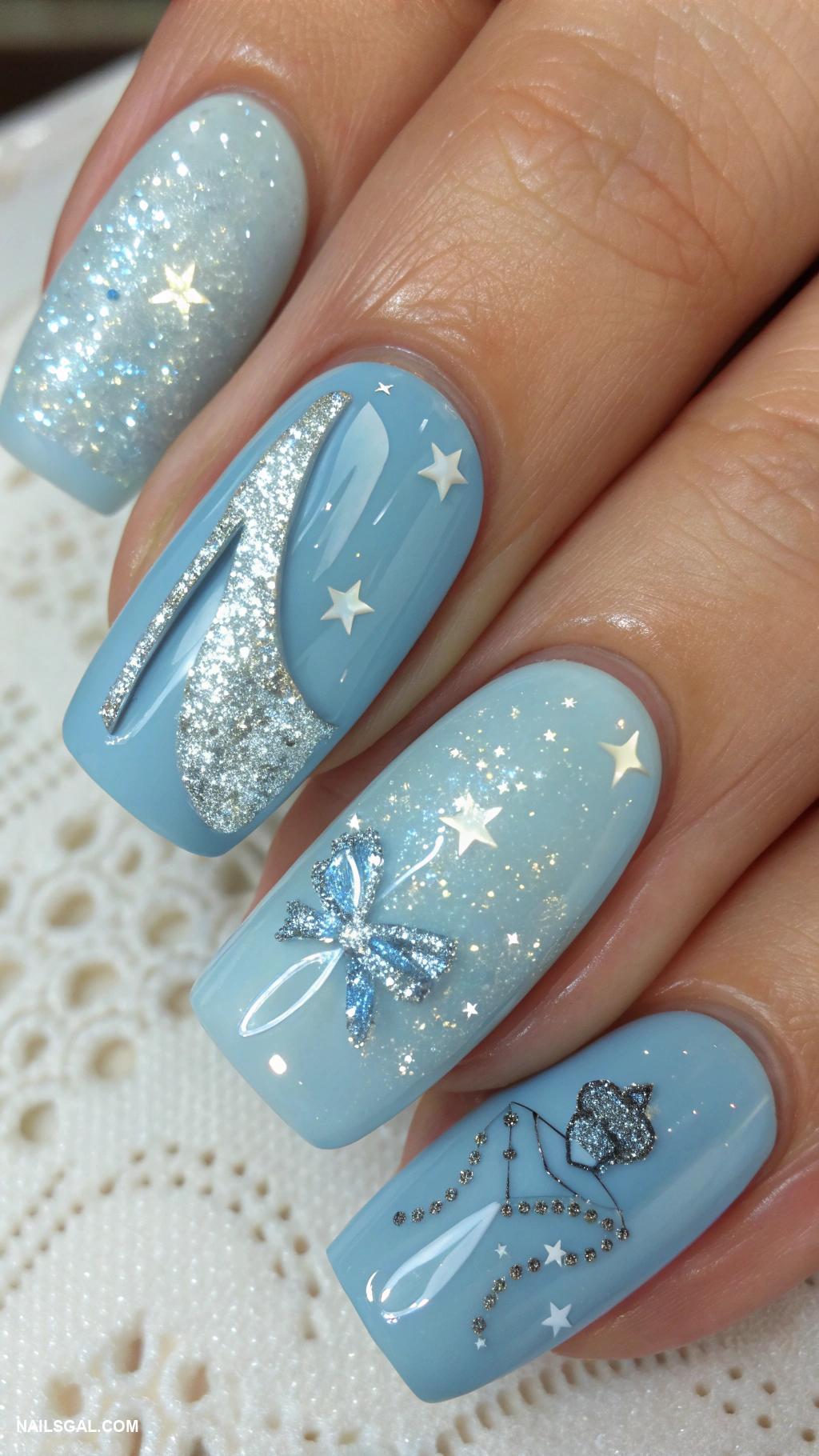 disney nails Cinderella glass slipper with glitter