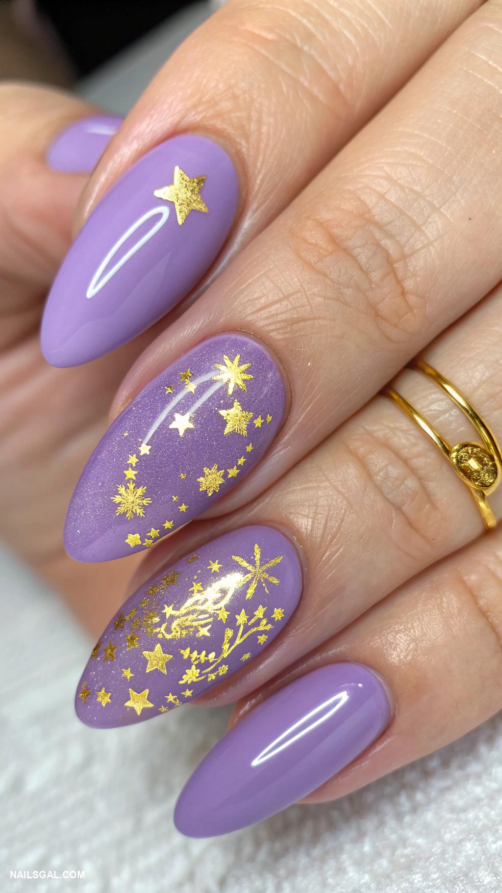 disney nails Rapunzel purple with golden shimmer