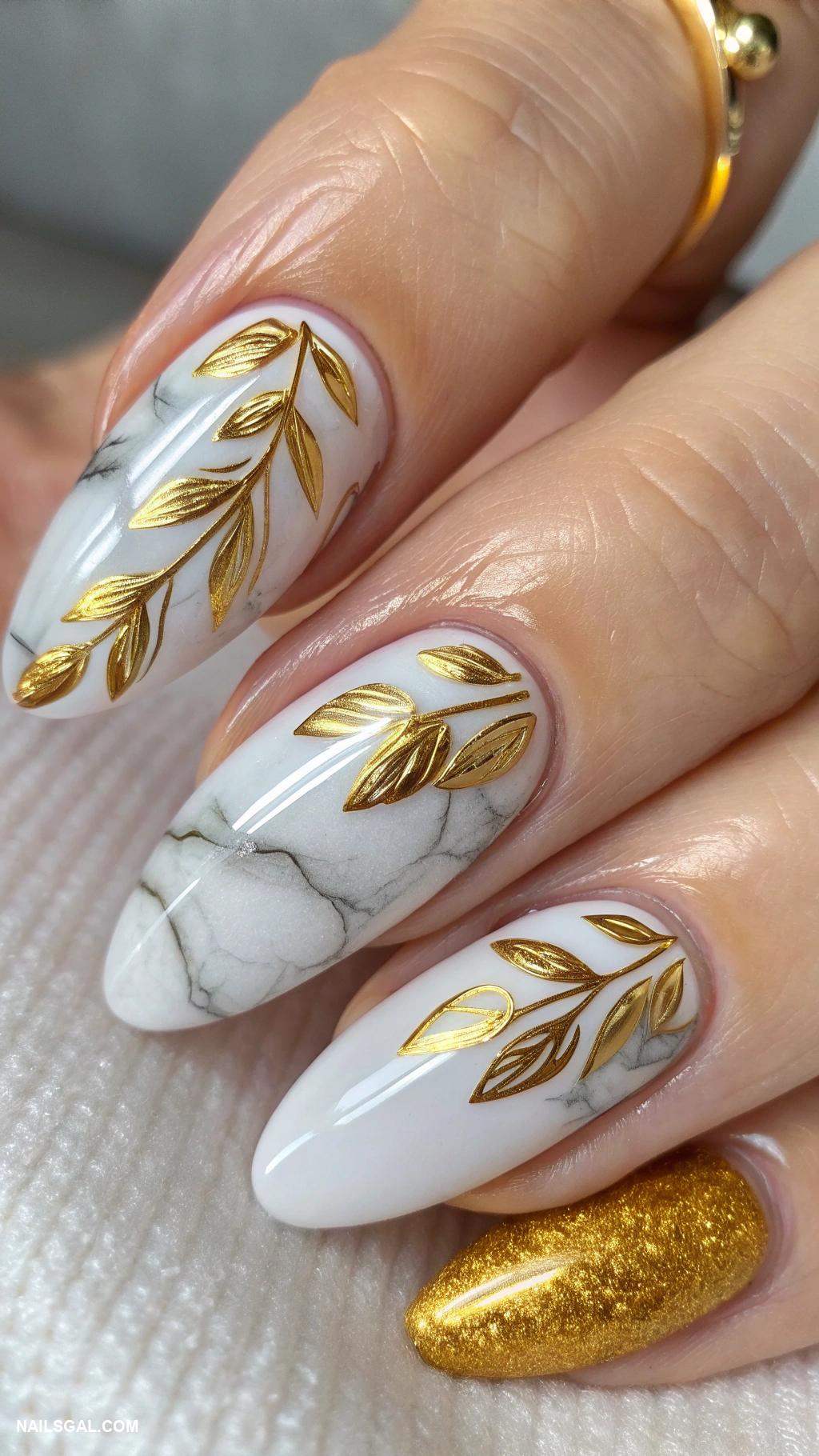 gold nails Gold and marble swirl nail art
