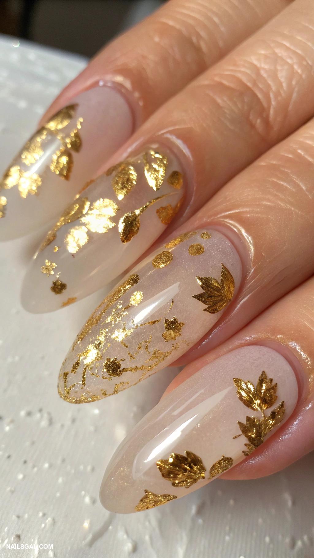 gold nails Gold leaf layers on transparent base