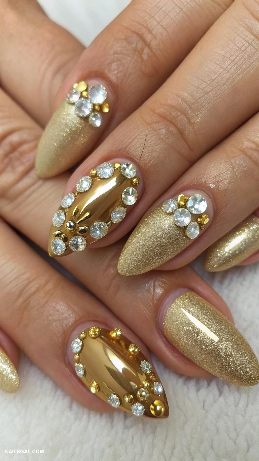 gold nails Solid gold nails with rhinestone details