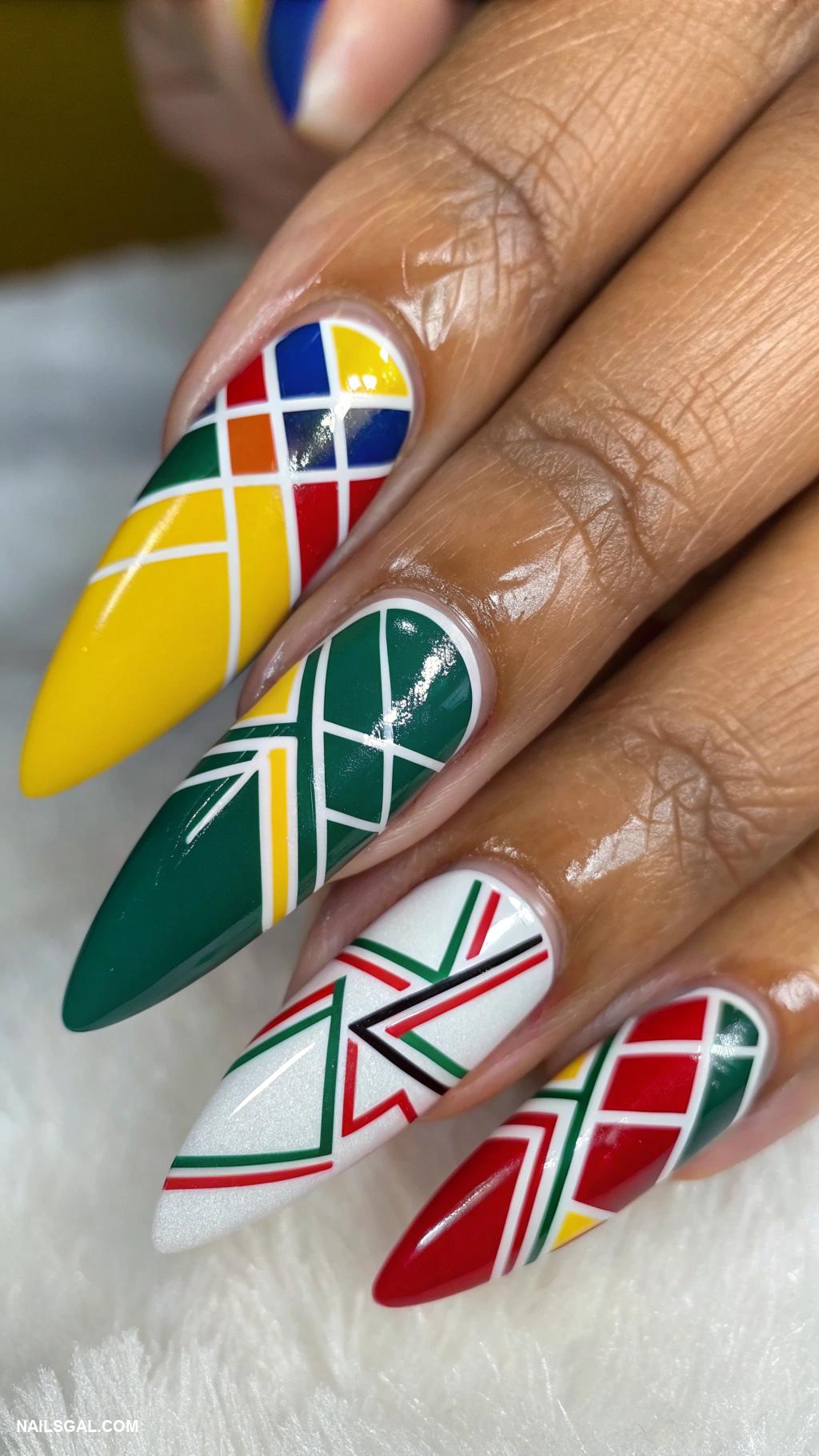 grad nails Geometric patterns with school colors