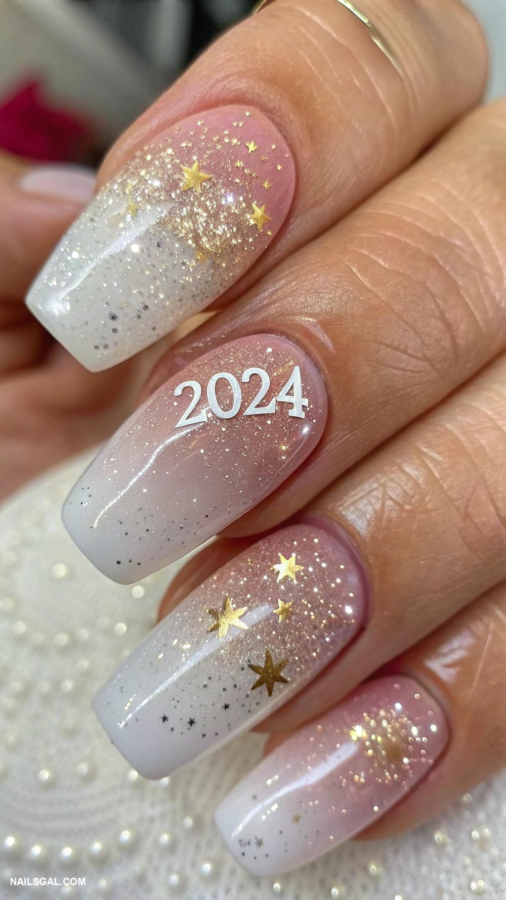 grad nails Glitter gradient with class year accents