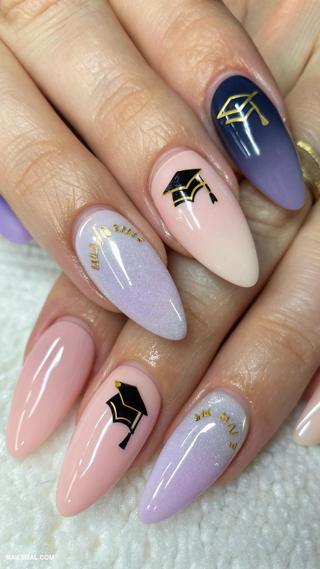 grad nails Pastel ombre graduation cap design