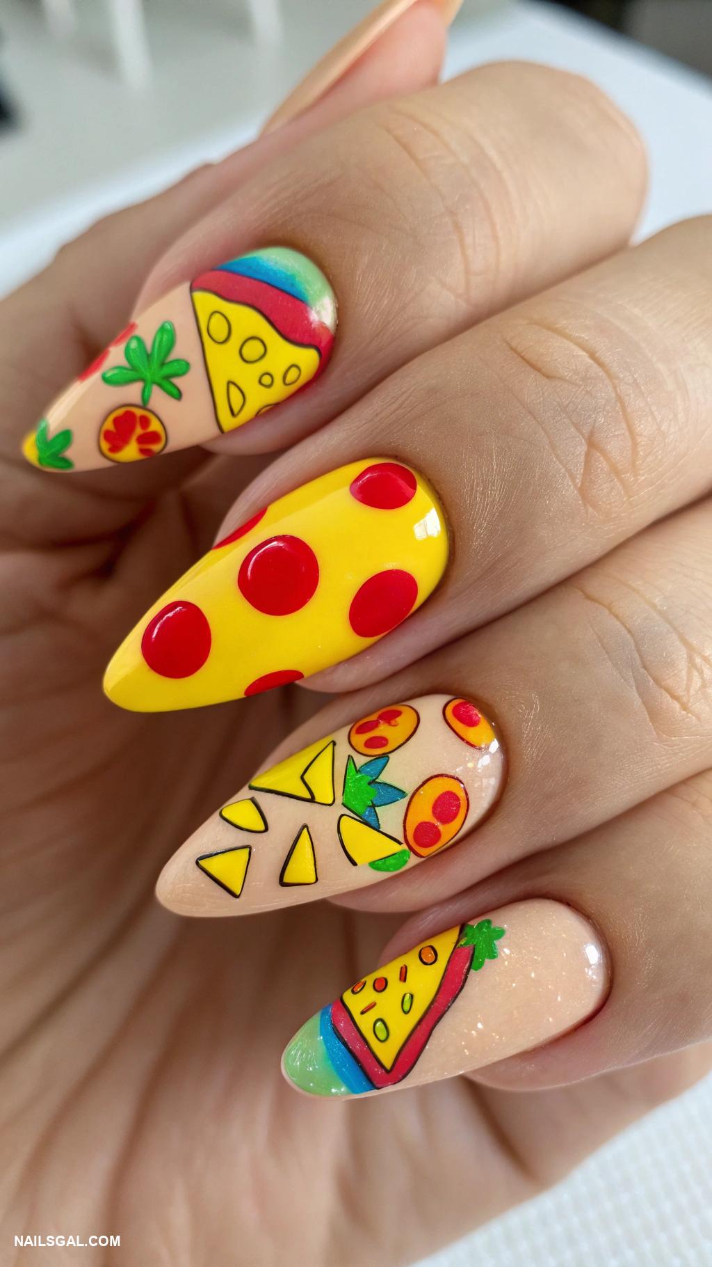 italy nails Pizza slice design with bright colors