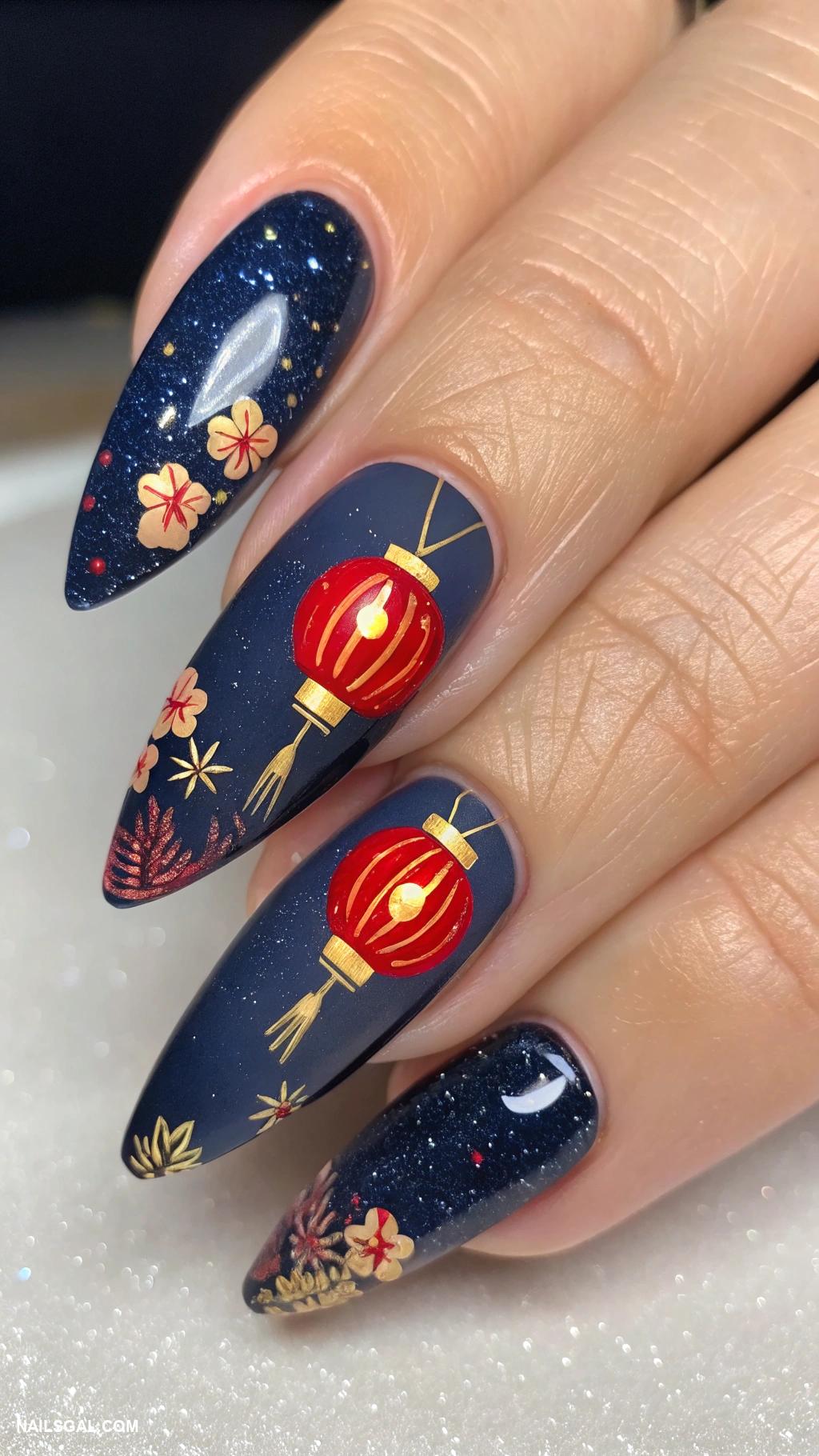 japan nails Lanterns and fireflies for night theme
