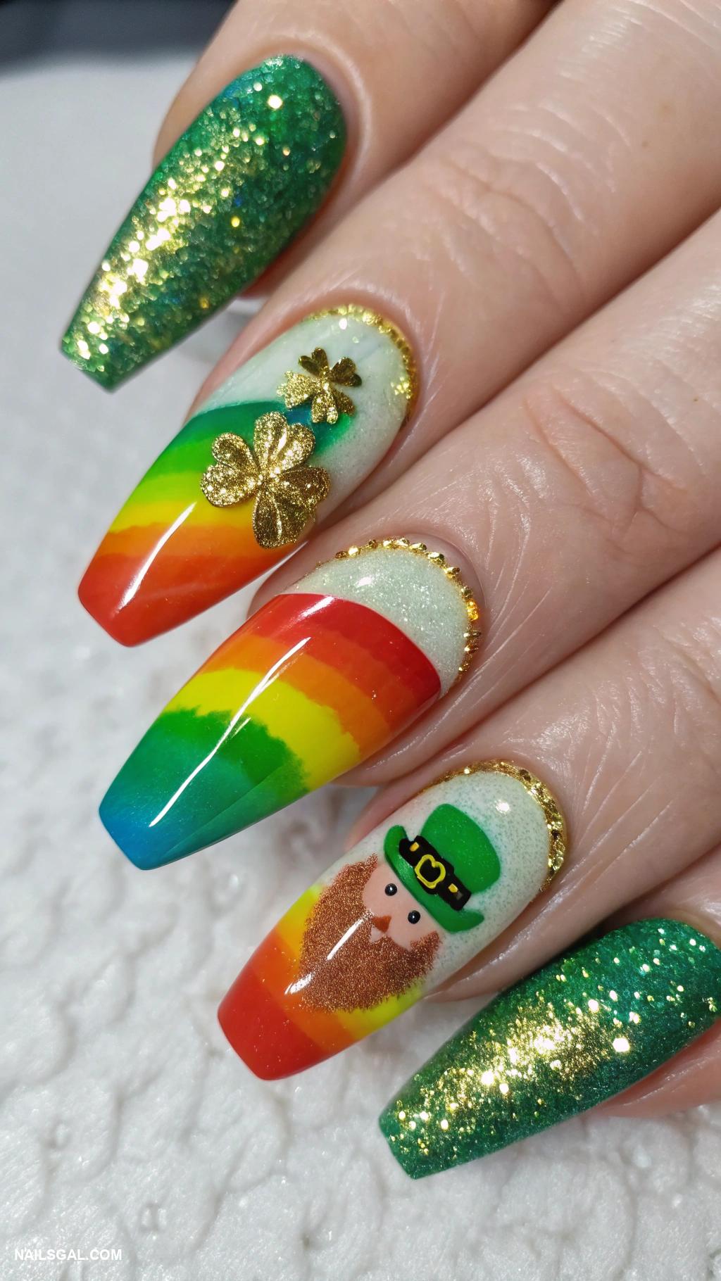 leprechaun nails Leprechaun beard and rainbow art