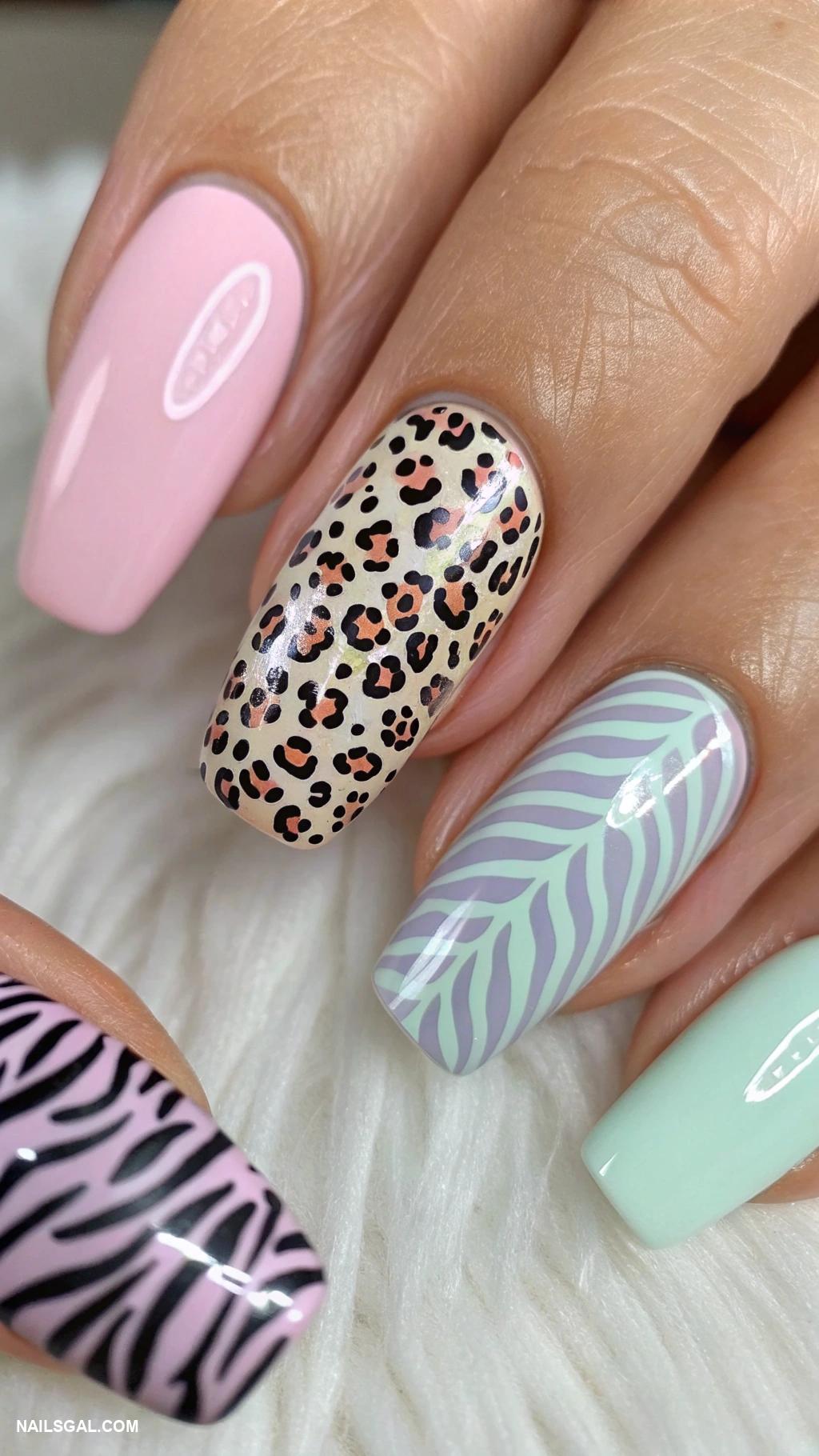maine nails Animal print with pastel base