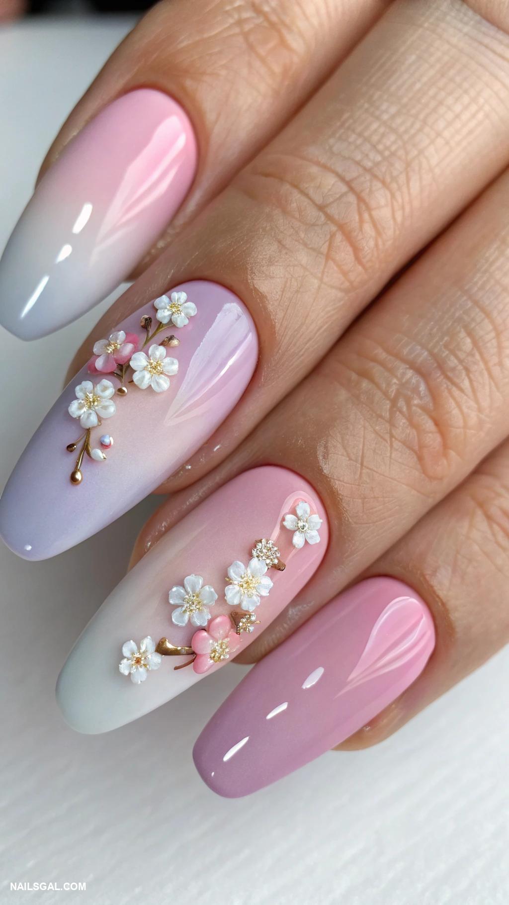 maine nails Pastel ombre with floral accents