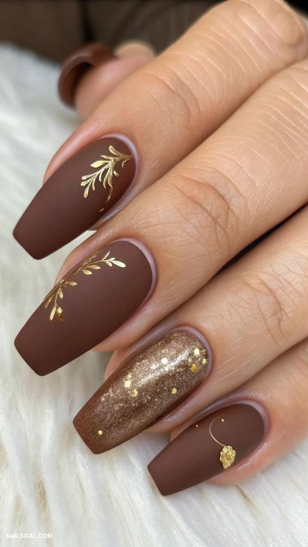 matte brown nails Brown matte with a glossy top coat