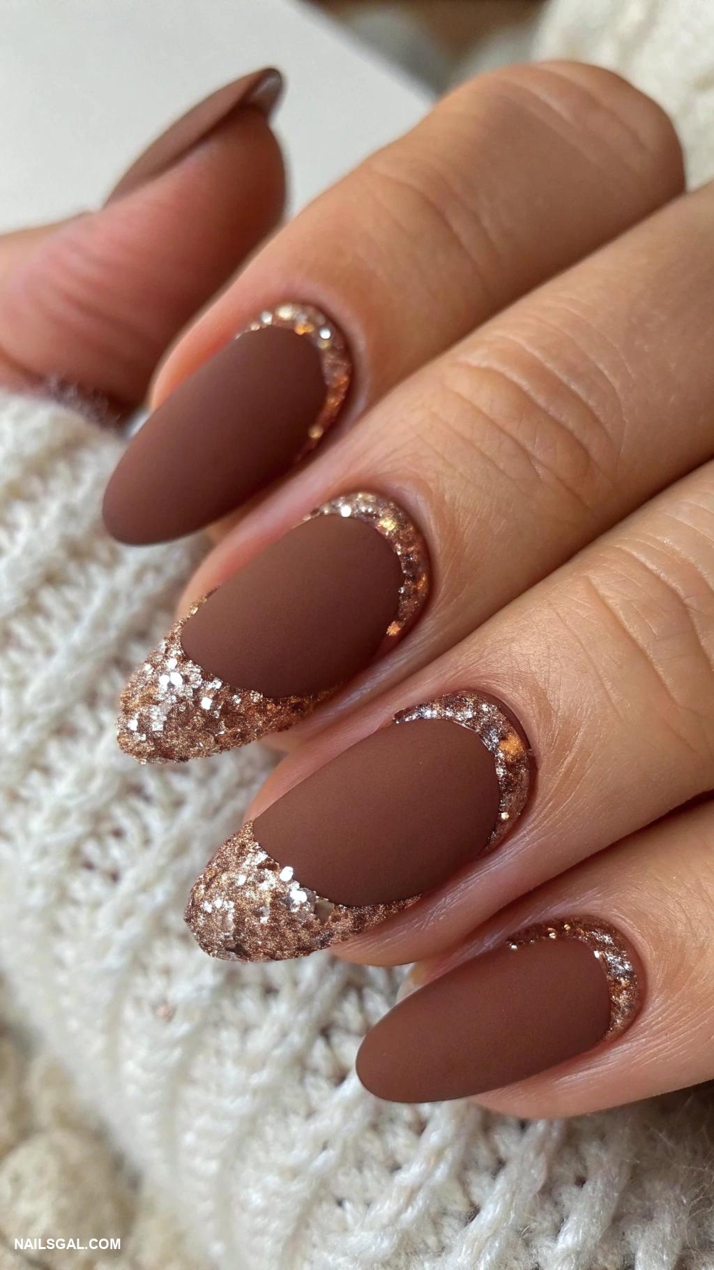 matte brown nails Matte brown with glittery cuticle borders