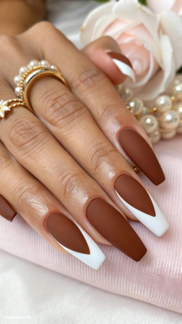 matte brown nails Matte chestnut with matte finish French tips