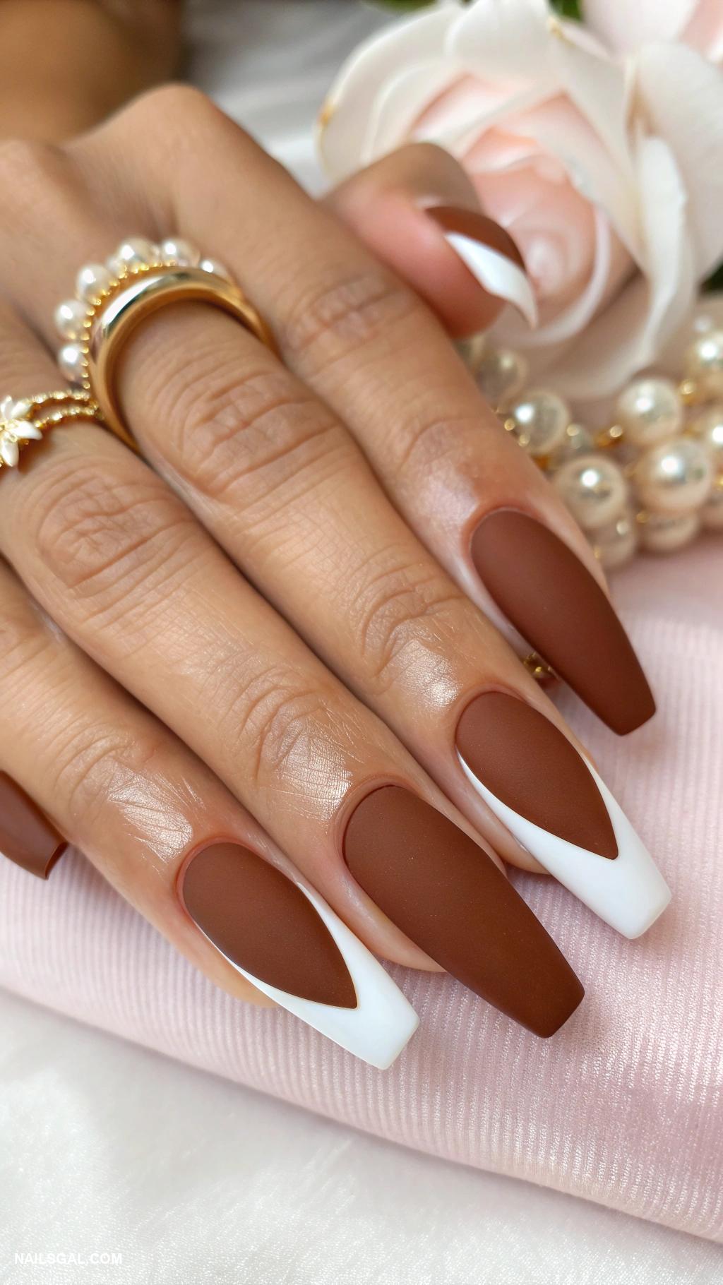 matte brown nails Matte chestnut with matte finish French tips
