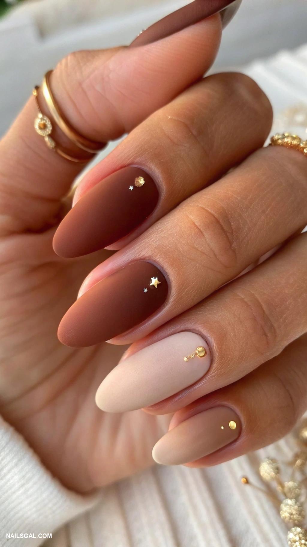 matte brown nails Ombry brown fading to nude tips