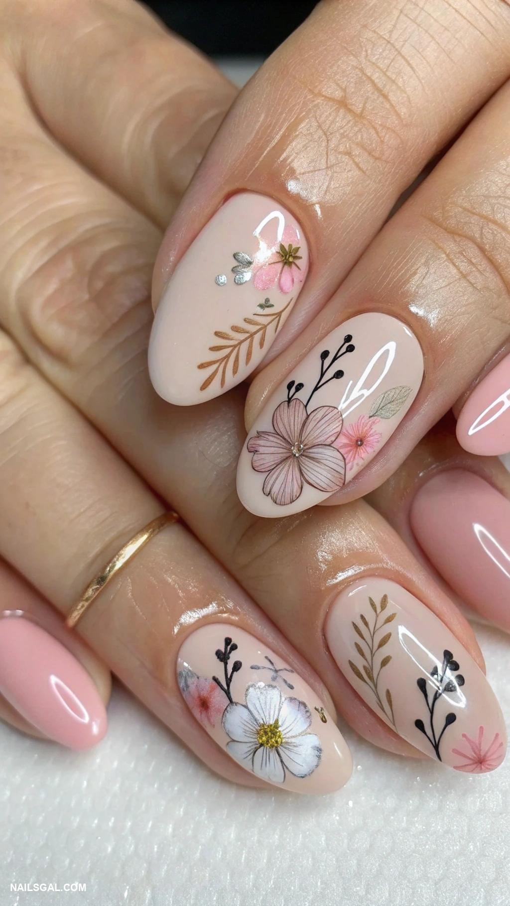 mother of the bride nails Nude base with delicate floral accents