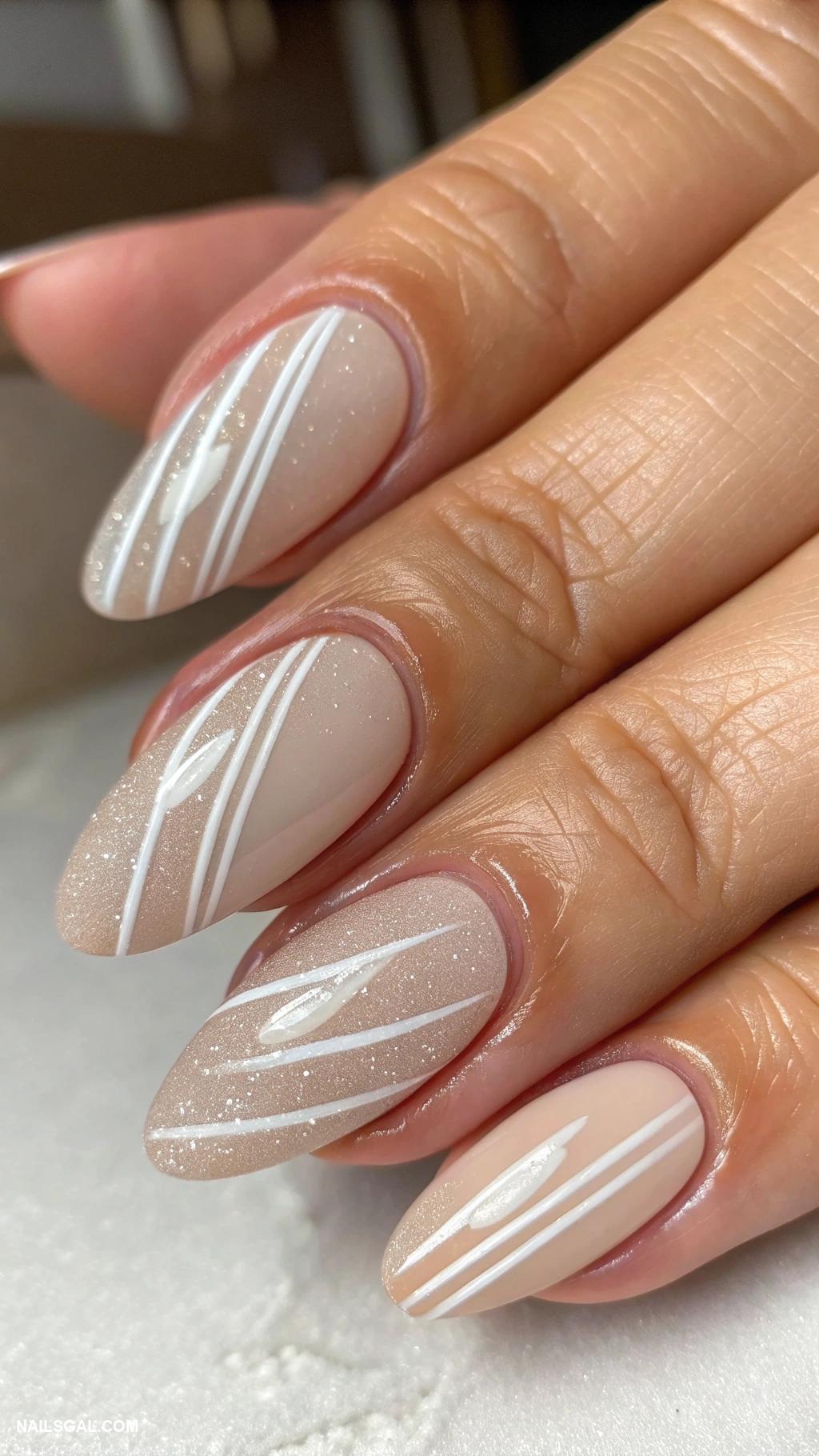 mother of the groom nails Champagne shimmer with minimalistic stripes