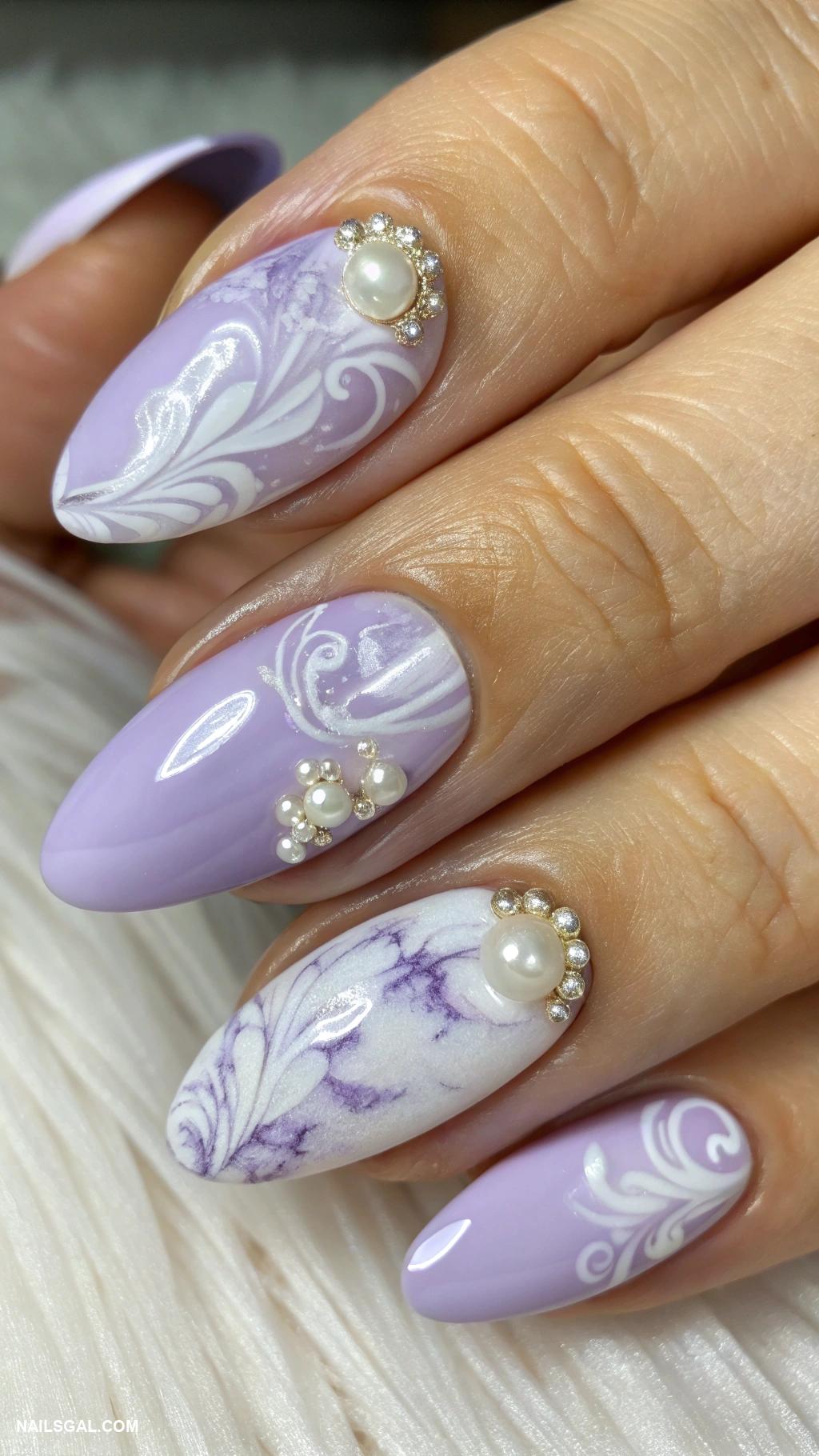 mother of the groom nails Lavender with white marble effect