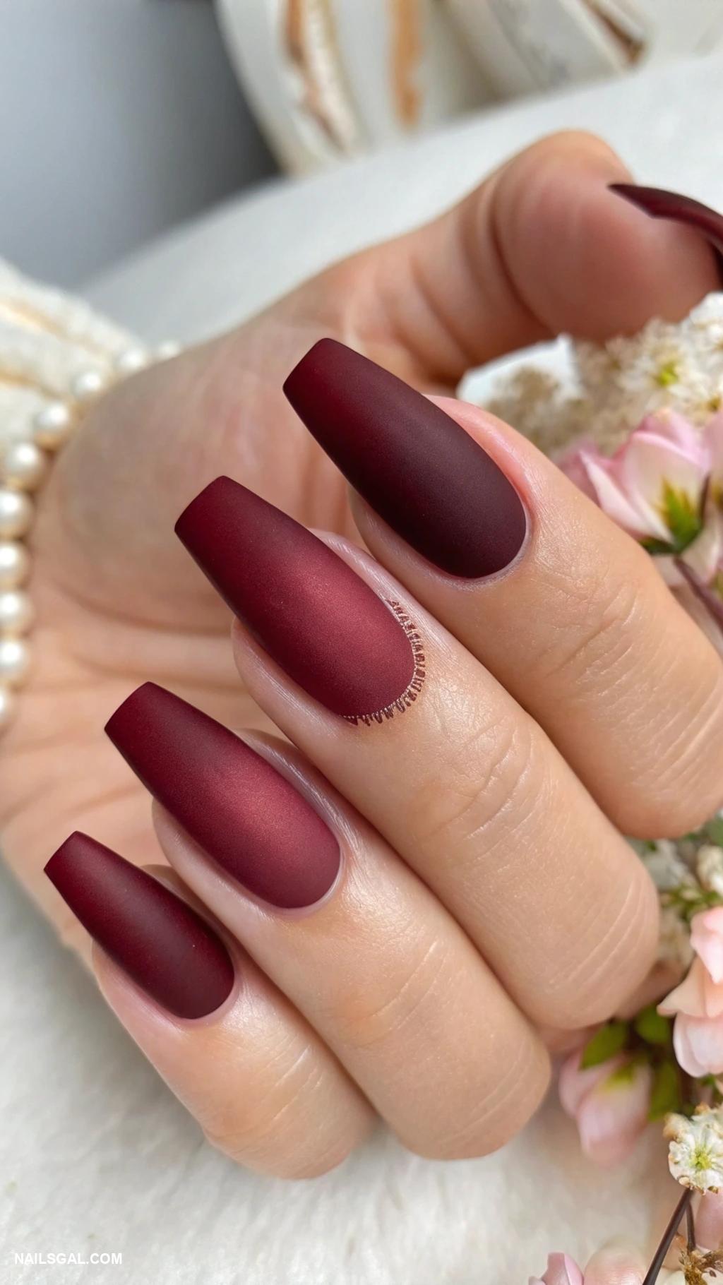 mother of the groom nails Matte burgundy with glossy top coat