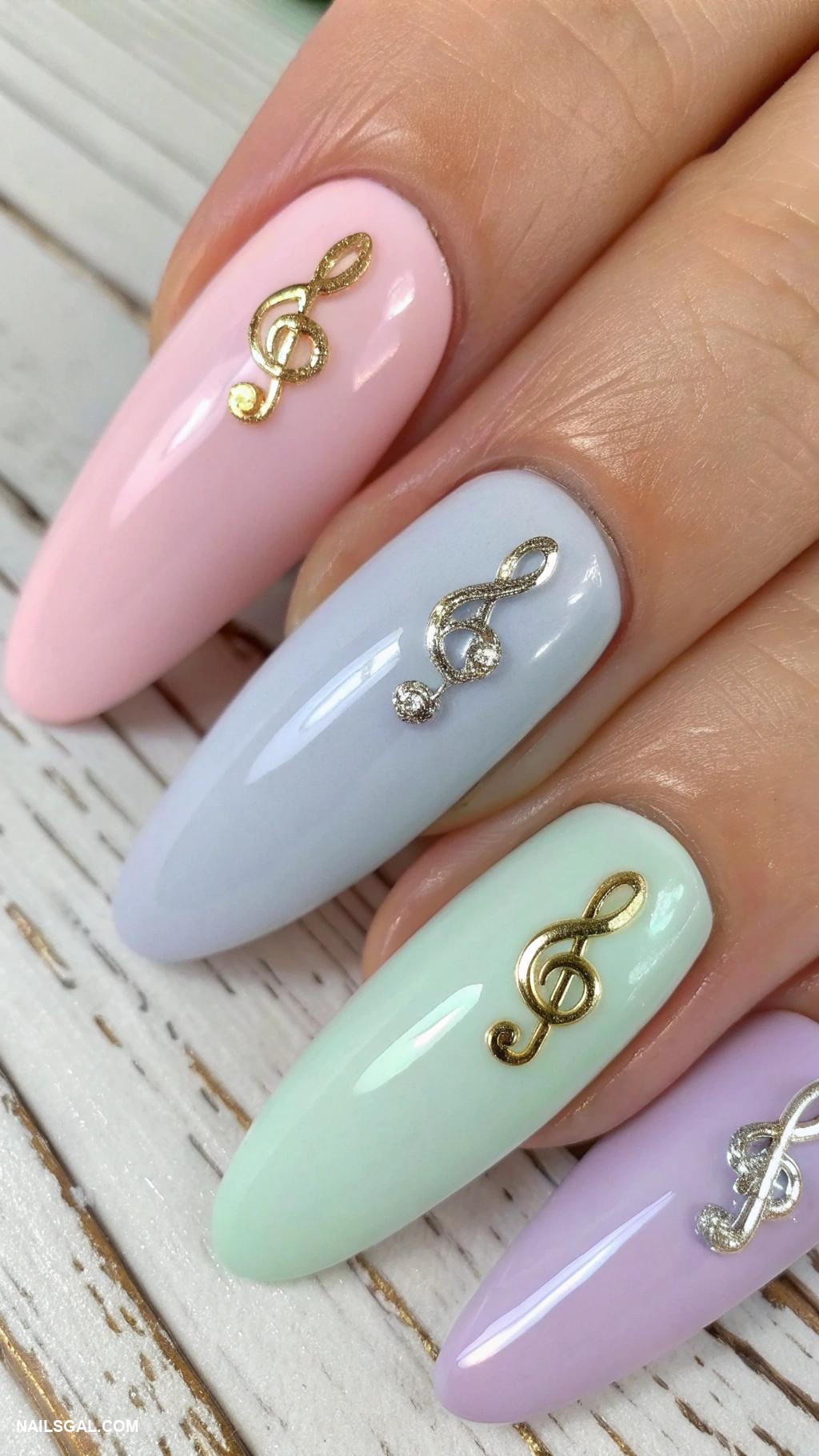 nashville nails Pastel colors with musical note embellishments