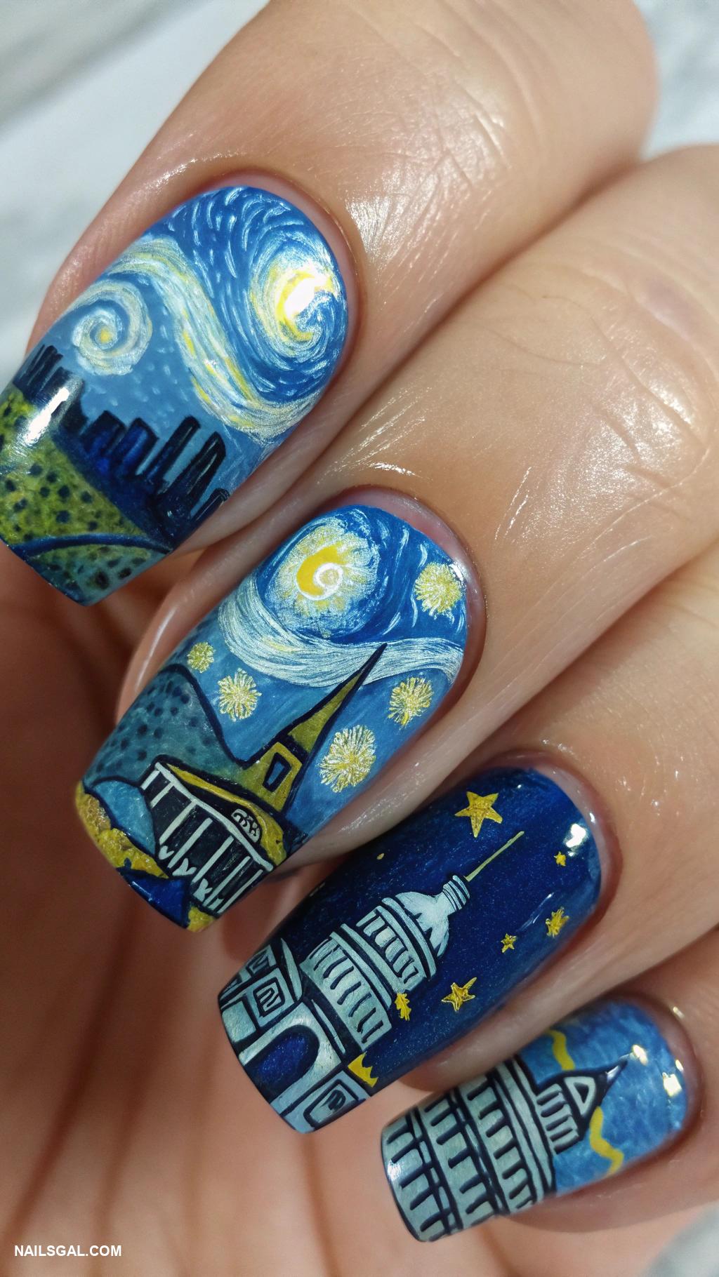 nashville nails Starry night with famous Nashville landmarks