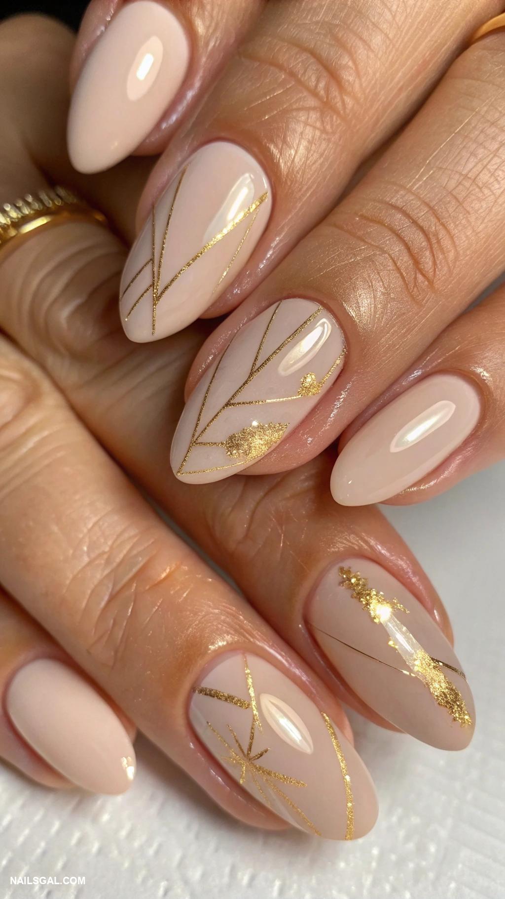 neutral color nail designs Classic nude with gold accents